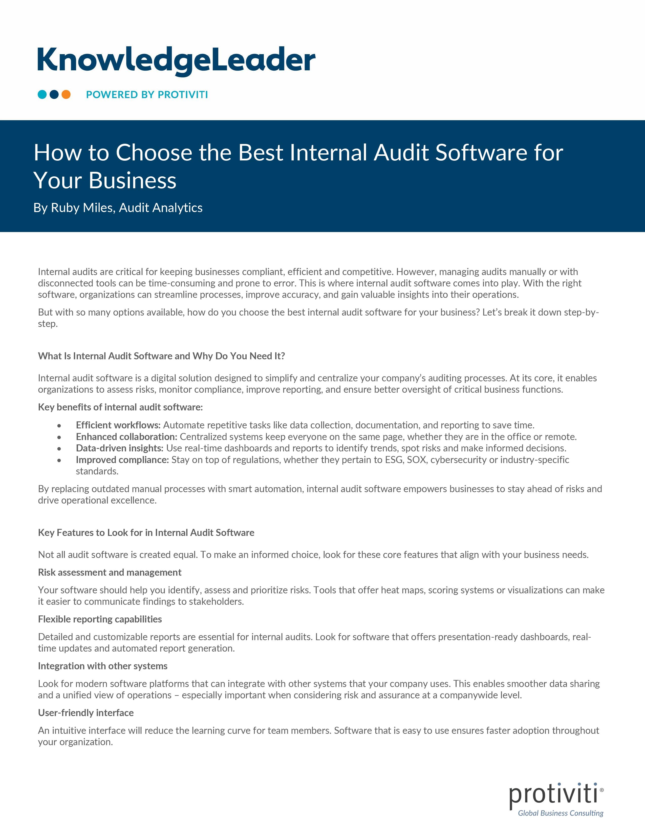 screenshot of the first page of How to Choose the Best Internal Audit Software for Your Business