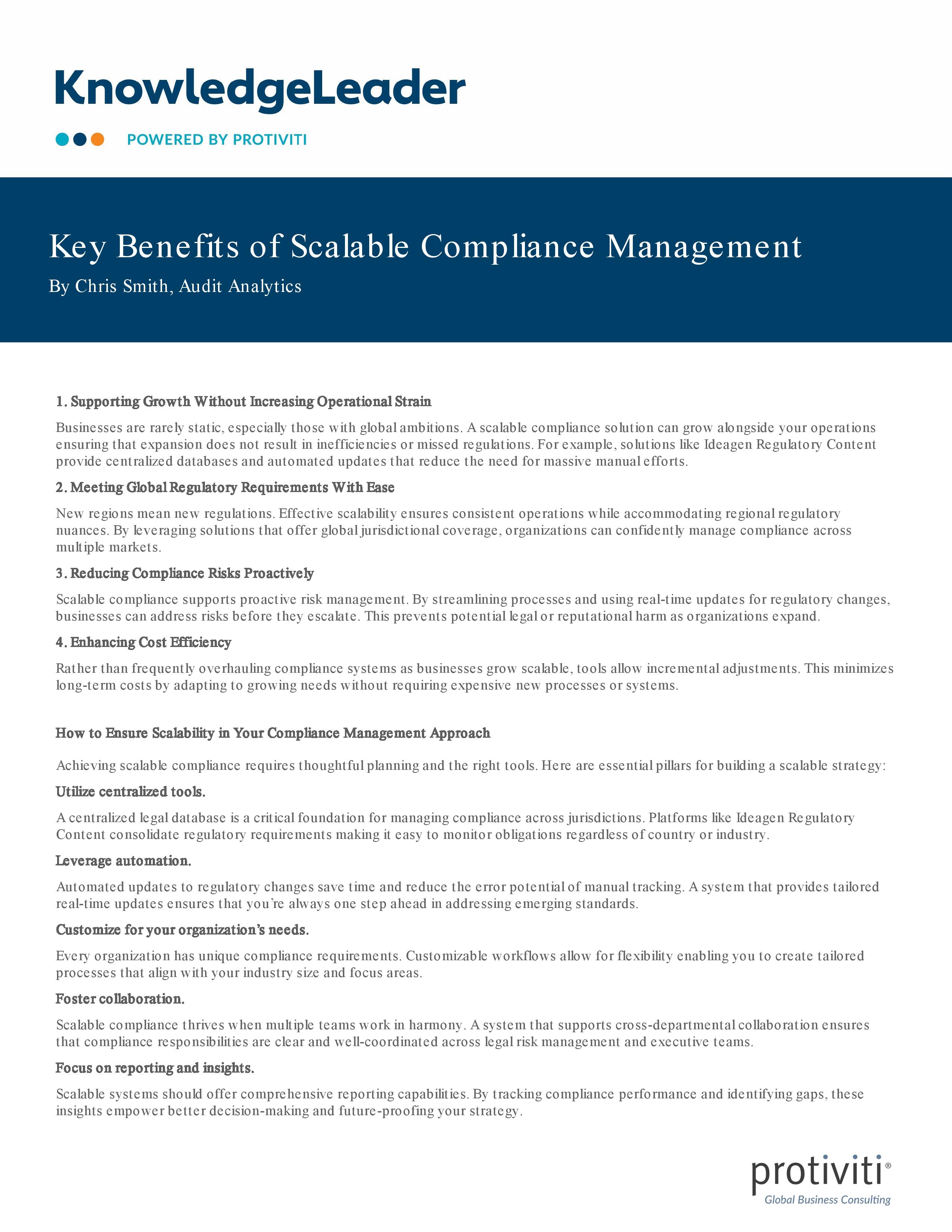 screenshot of the first page of Key Benefits of Scalable Compliance Management