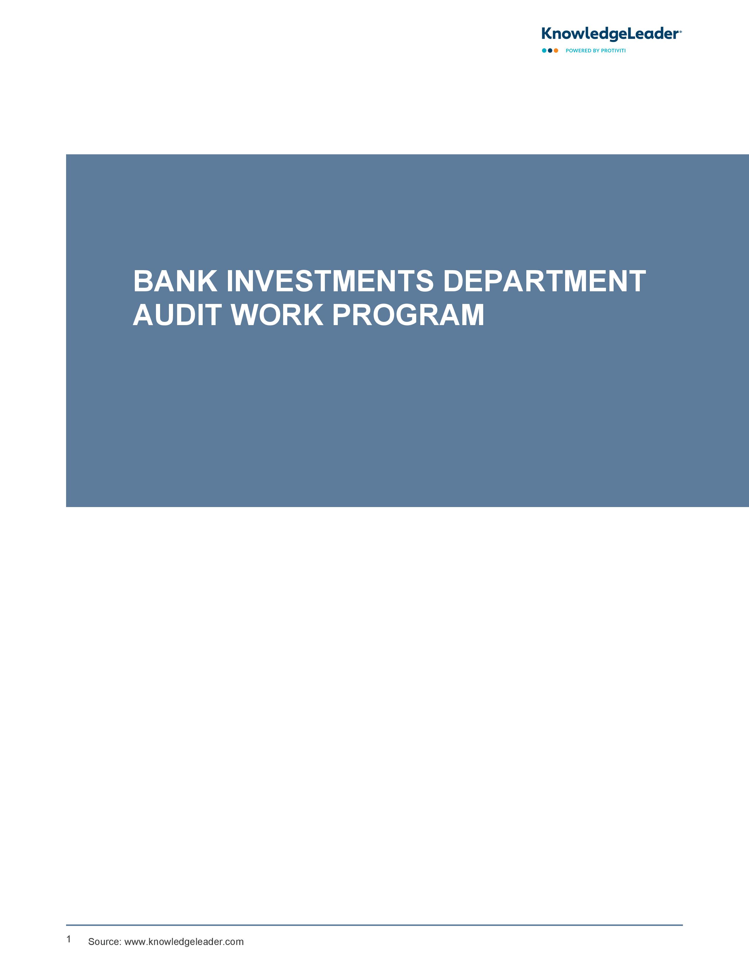 screenshot of the first page of Bank Investments Department Audit Work Program