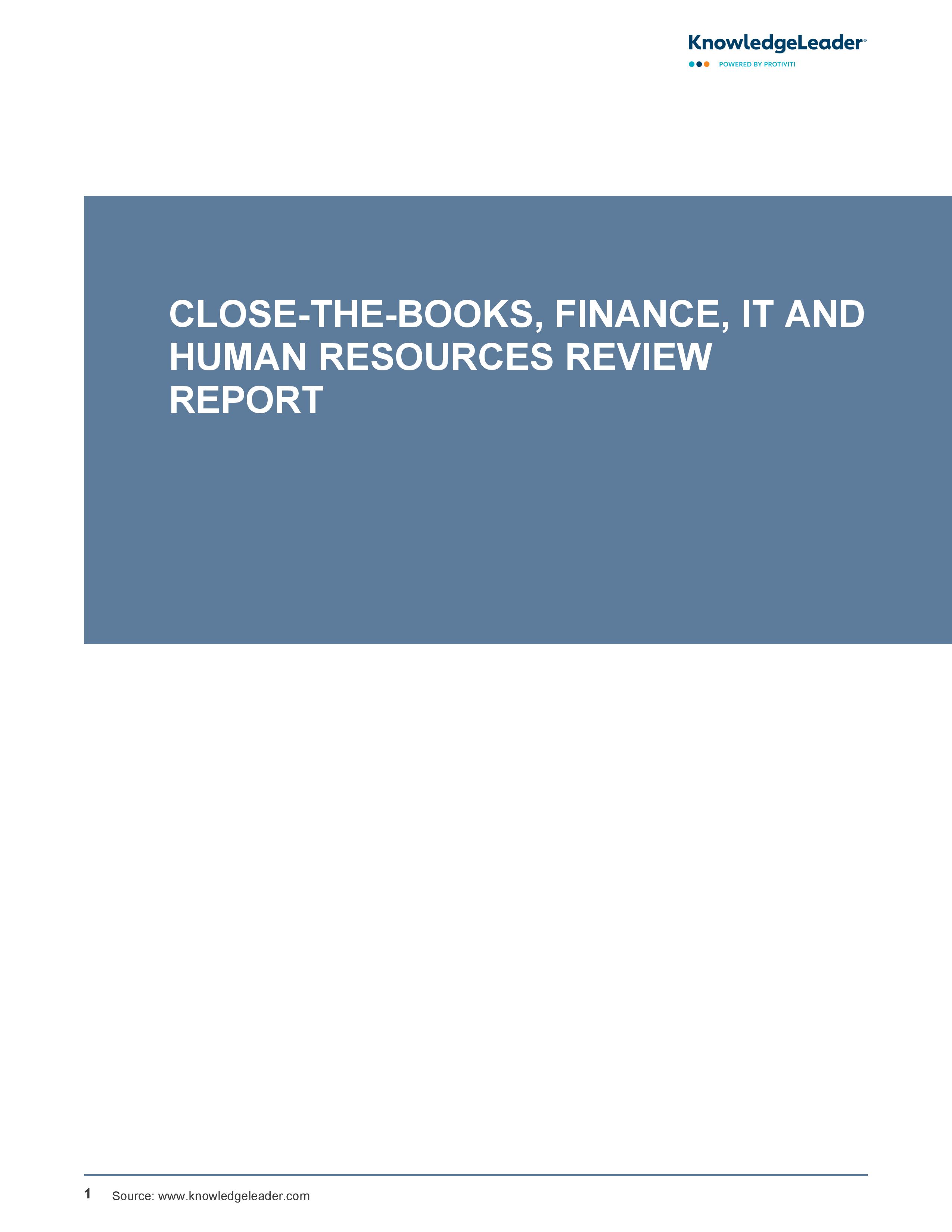 screenshot of the first page of Close-the-Books, Finance, IT and Human Resources Review Report