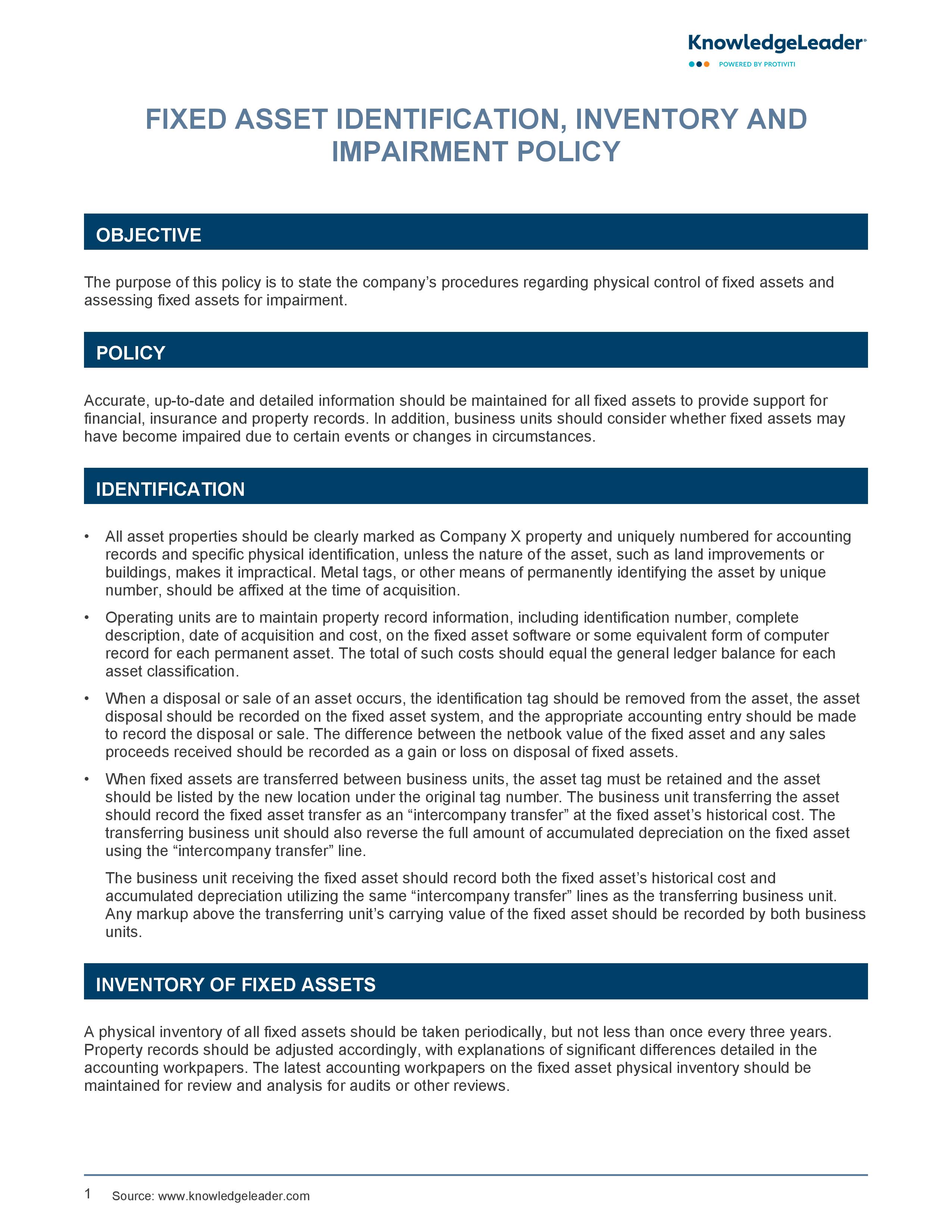 screenshot of the first page of Fixed Asset Identification Inventory Impairmen