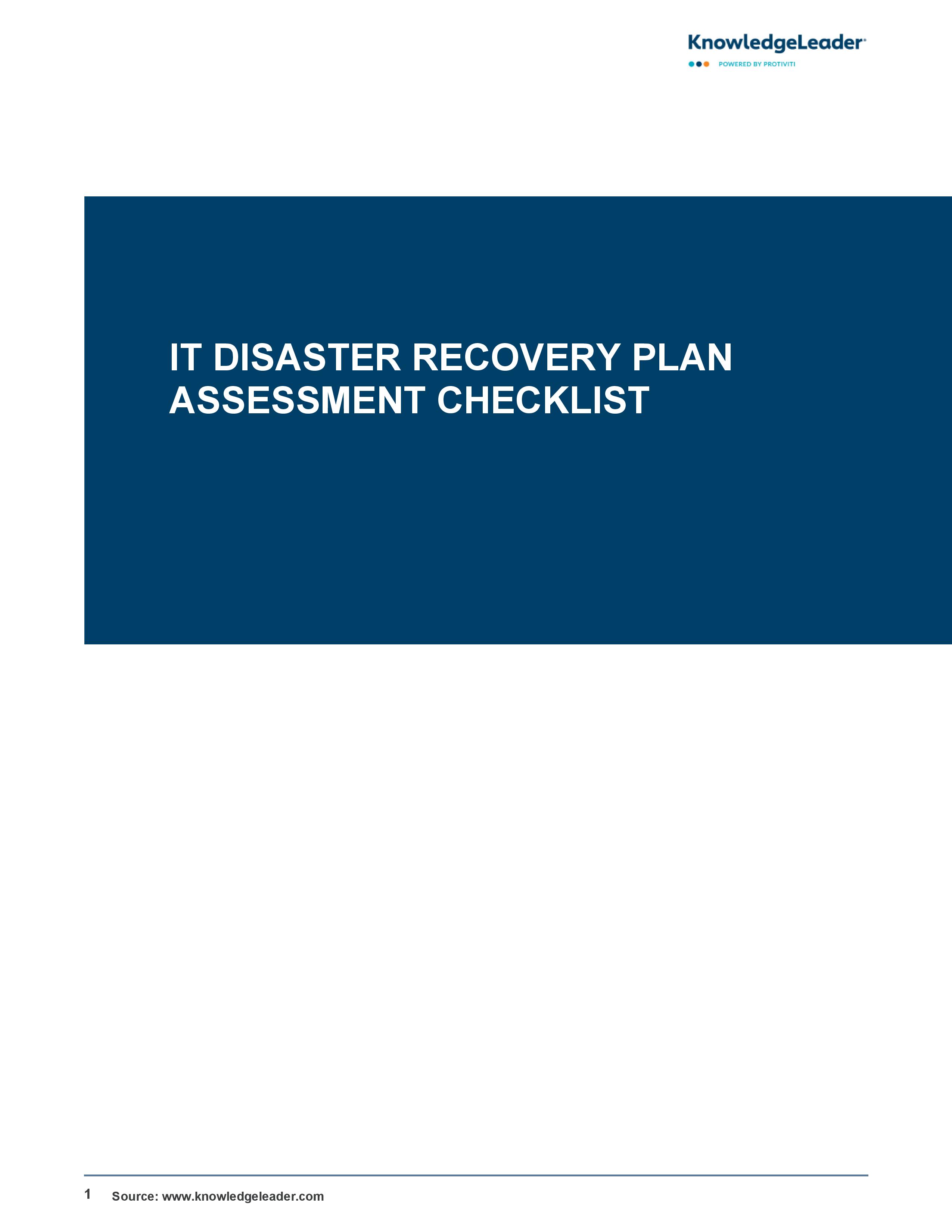 screenshot of the first page of IT Disaster Recovery Plan Assessment Checklist