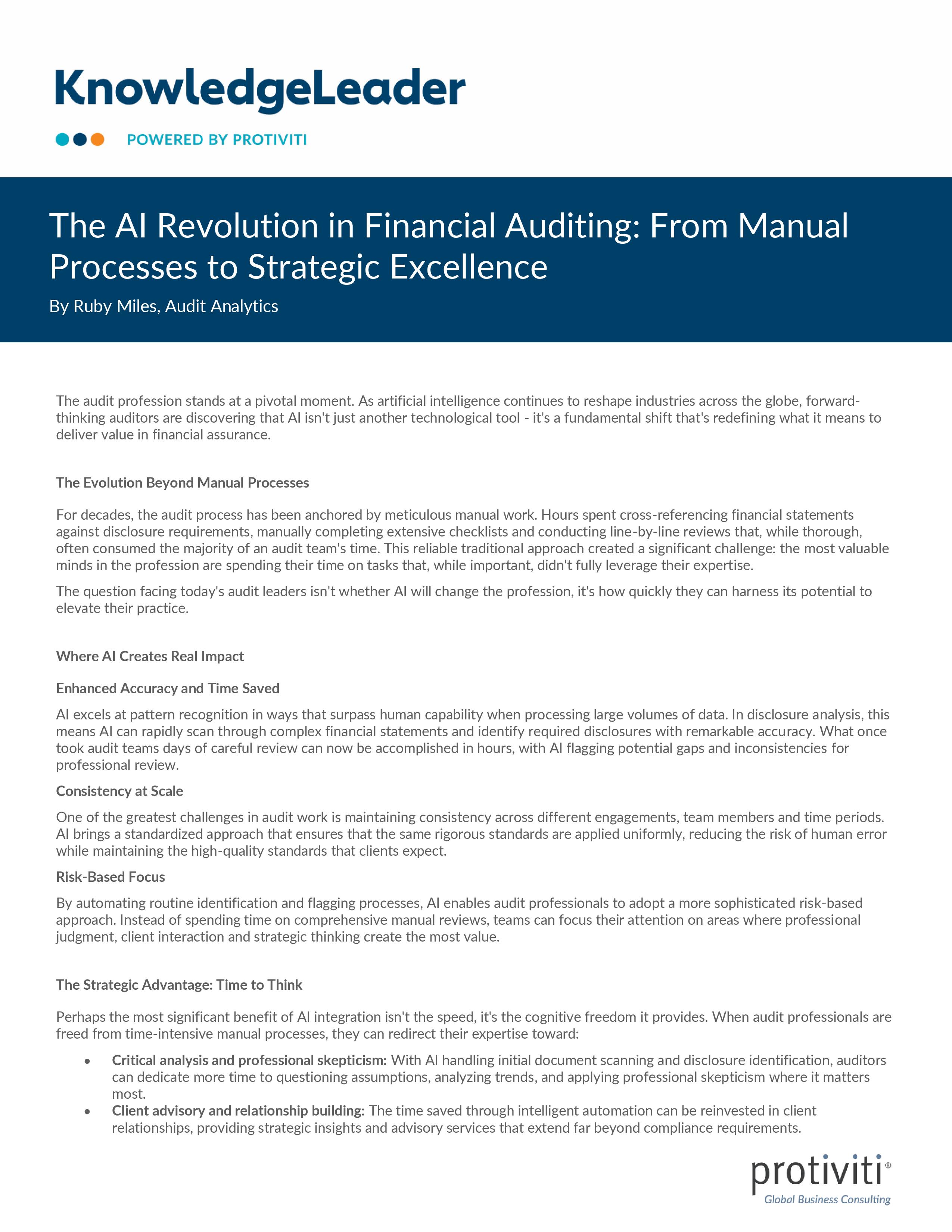 screenshot of the first page of The AI Revolution in Financial Auditing: From Manual Processes to Strategic Excellence