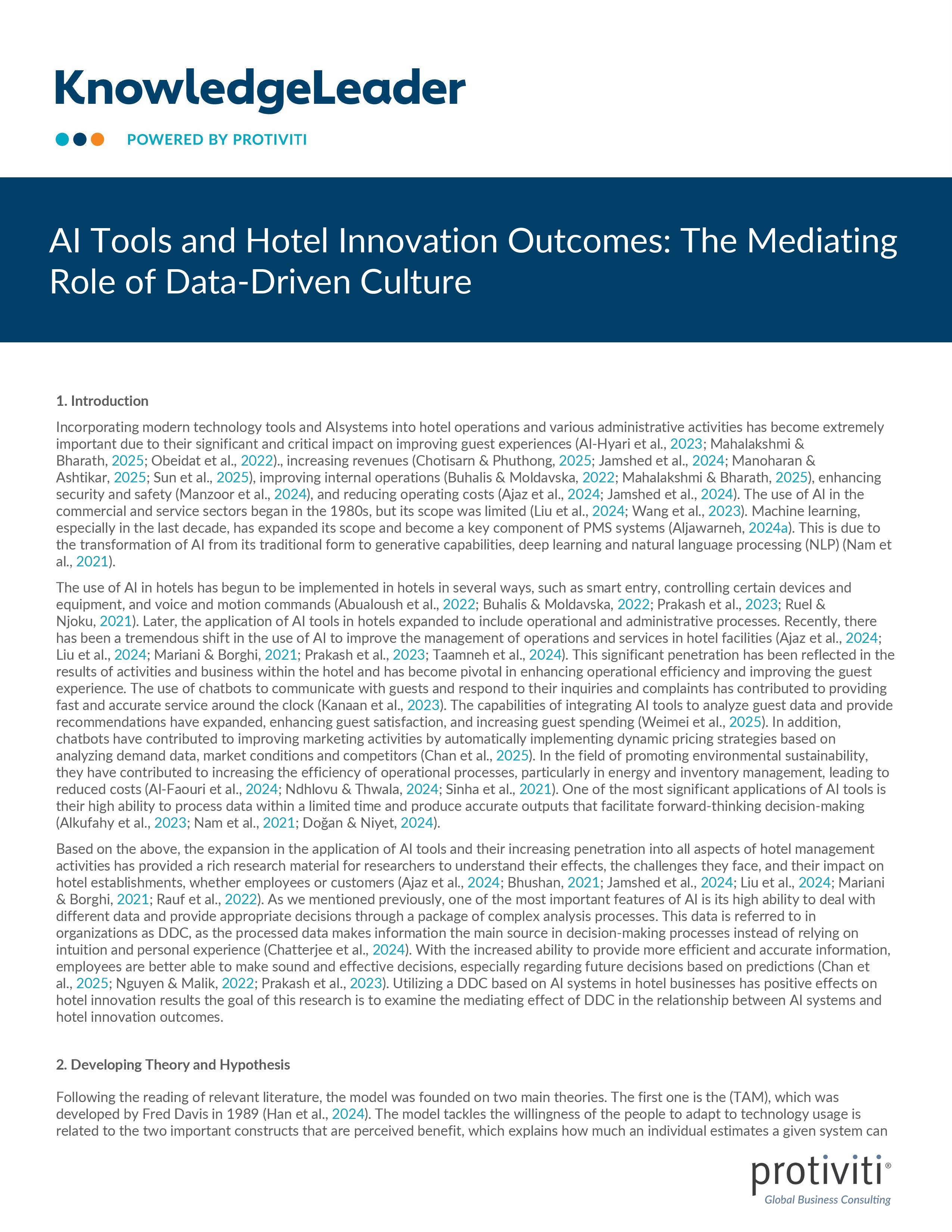 screenshot of the first page of AI Tools and Hotel Innovation Outcomes The Mediating Role of Data-Driven Culture