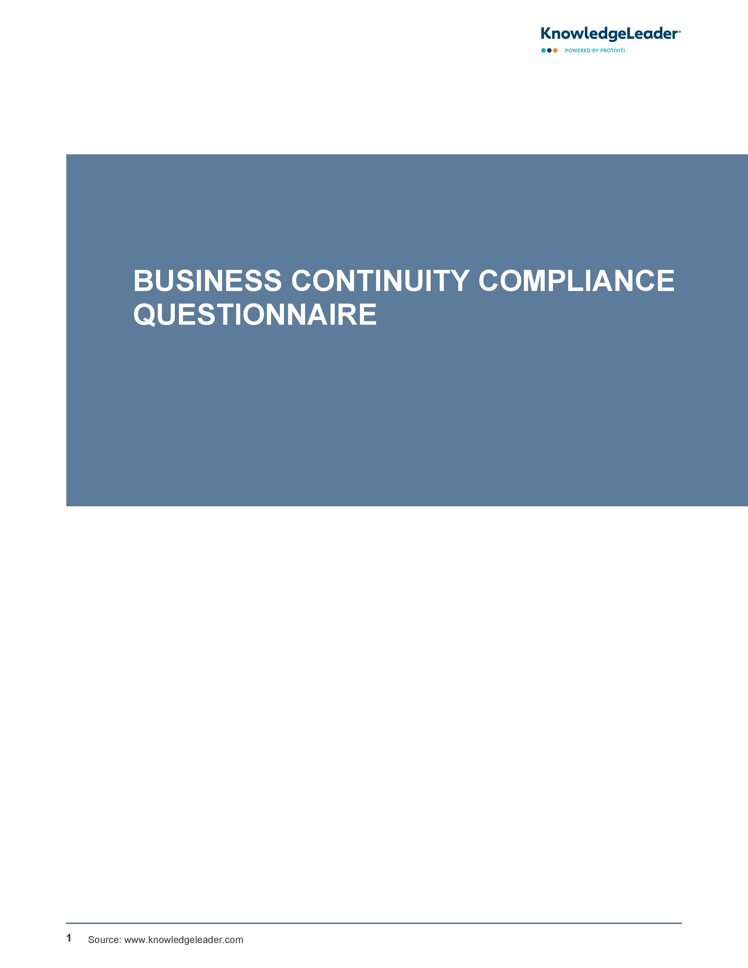 screenshot of the first page of Business Continuity Compliance Questionnaire