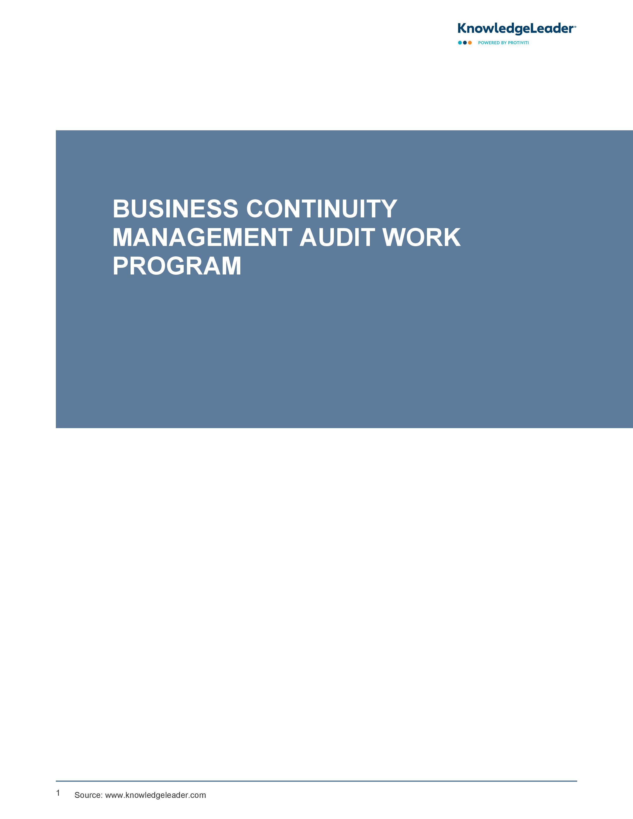 screenshot of the first page of Business Continuity Management Audit Work Program