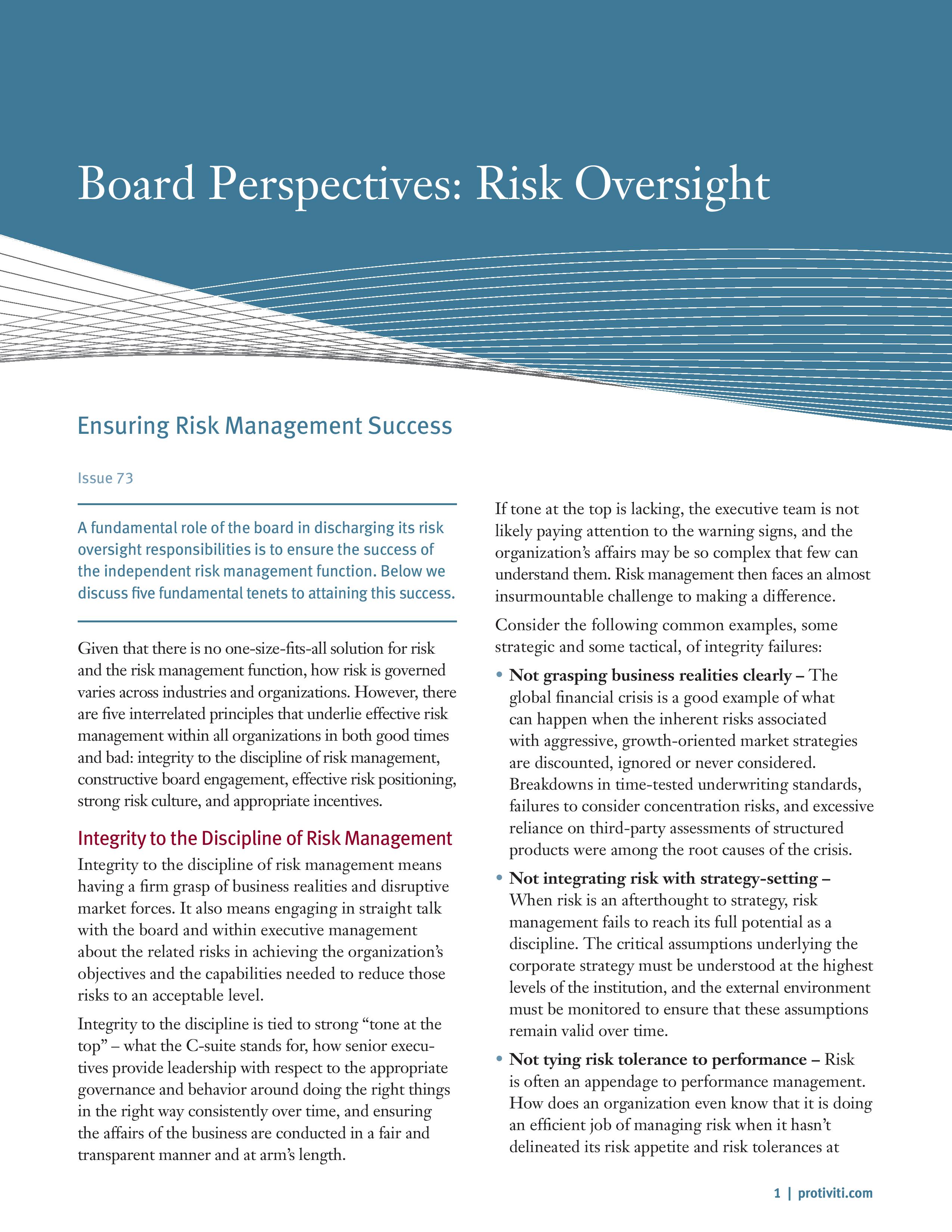screenshot of the first page of Ensuring Risk Management Success