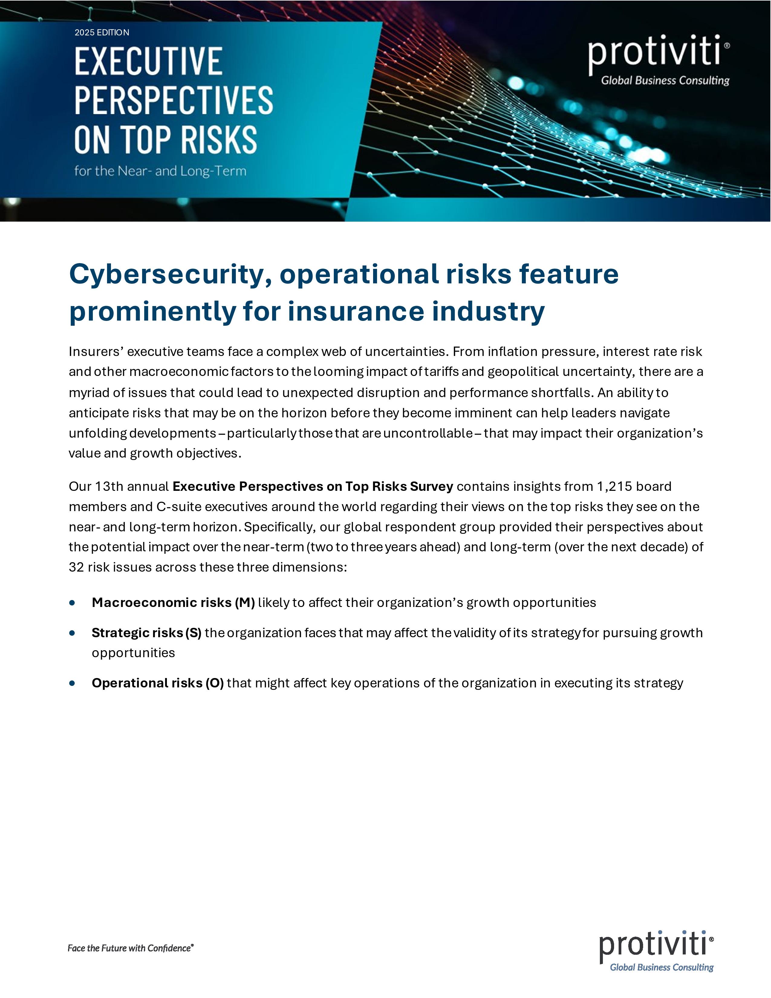 screenshot of the first page of Executive Perspectives on Top Risks for the Near- and Long-Term Insurance Industry Results