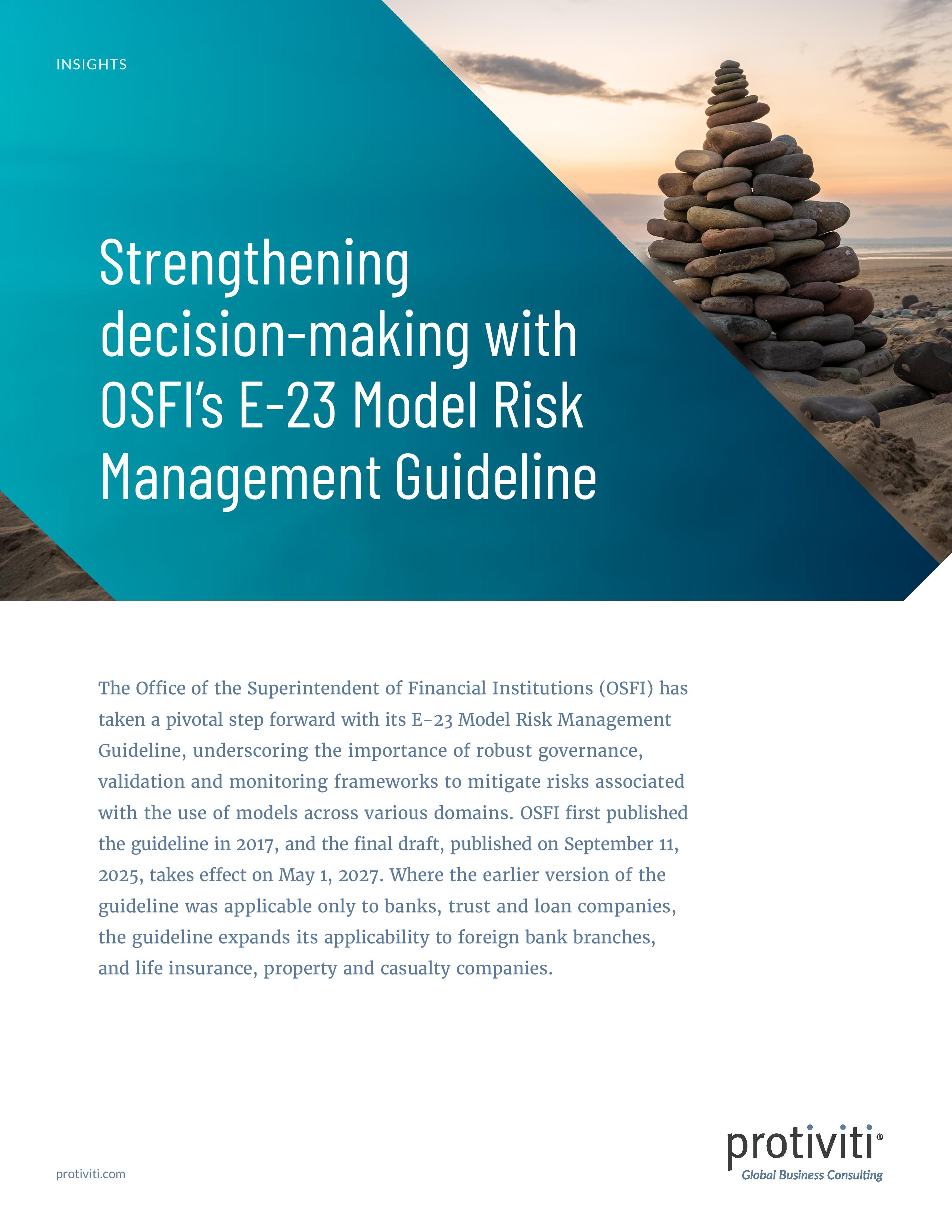 screenshot of the first page of Strengthening Decision-Making With OSFI’s E-23 Model Risk Management Guideline