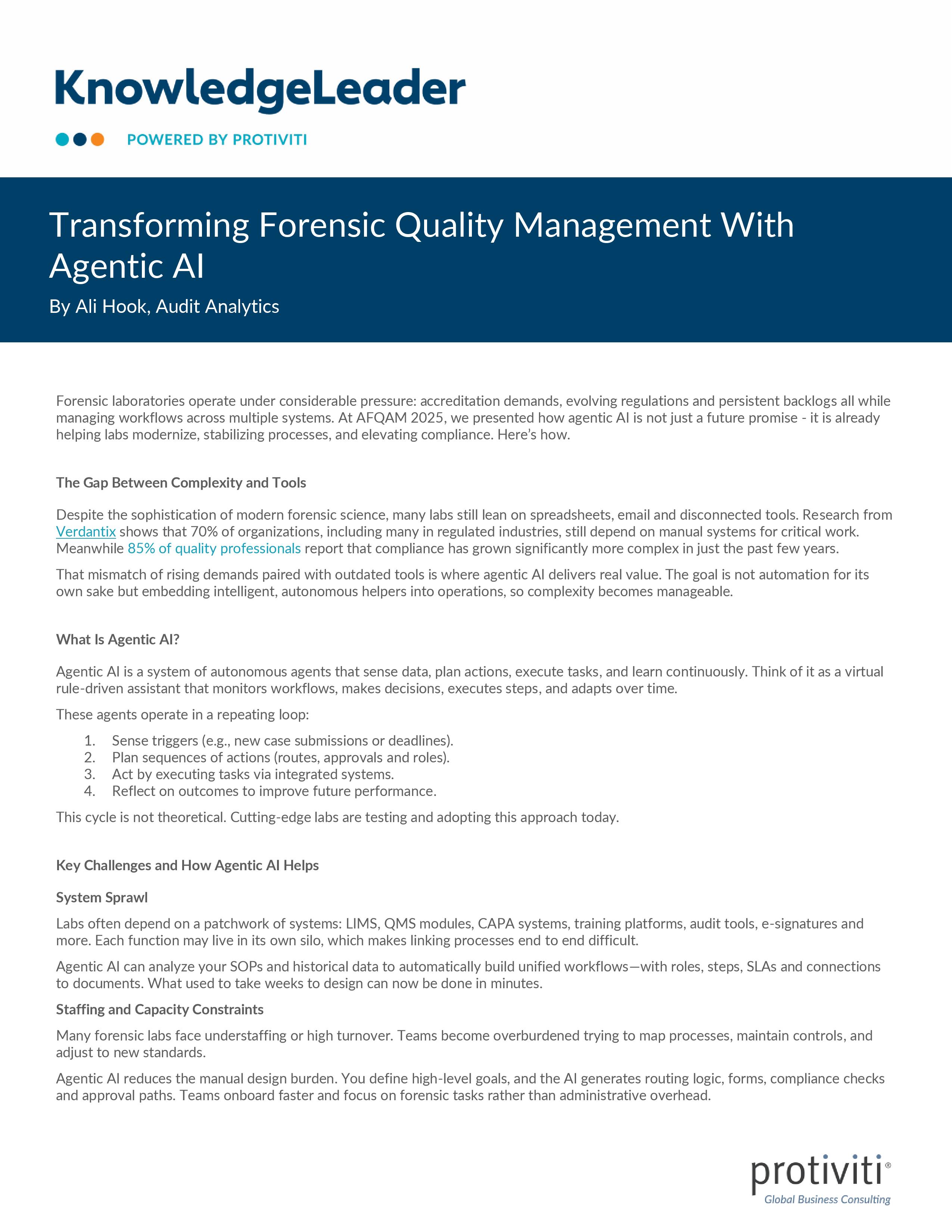 Screenshot of the first page of Transforming Forensic Quality Management With Agentic AI