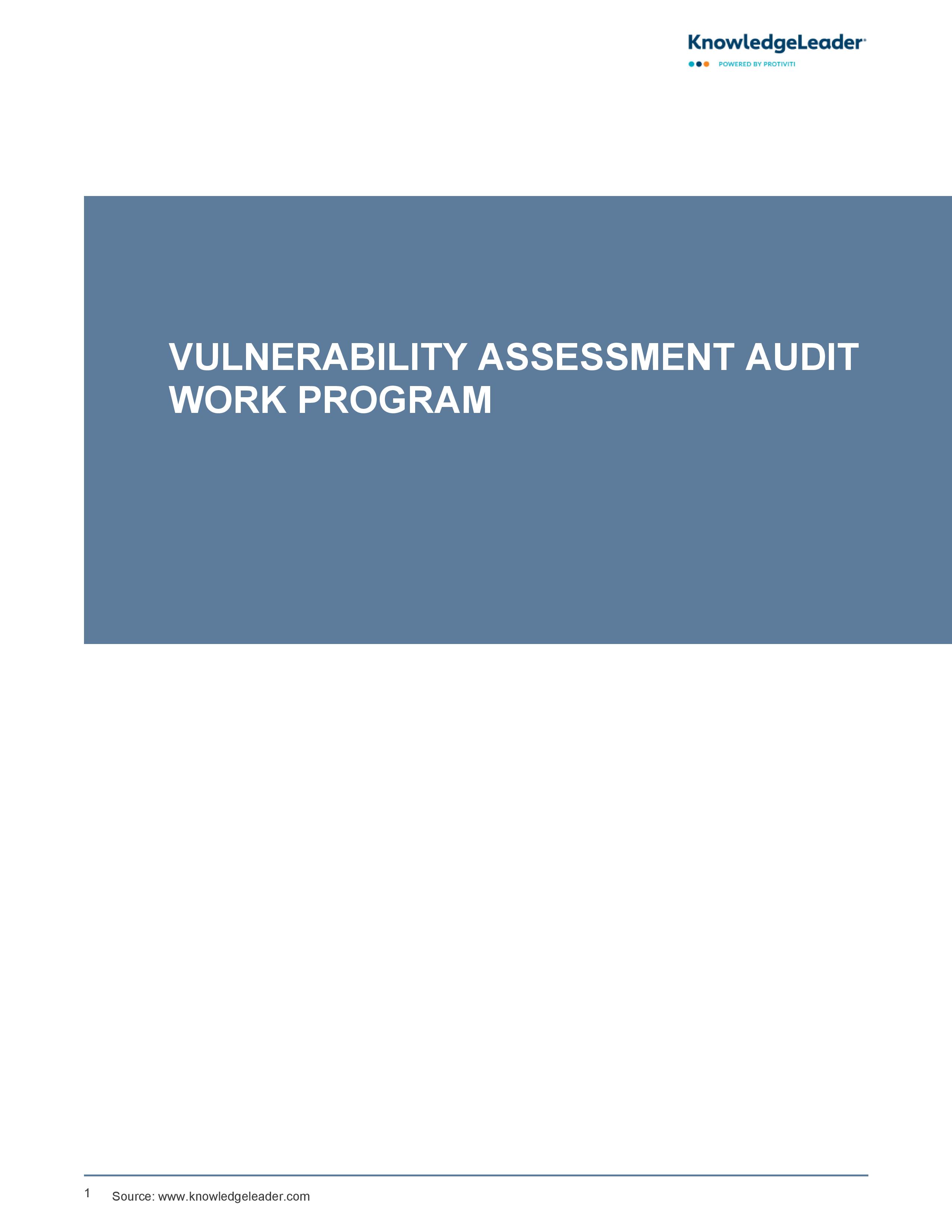 screenshot of the first page of Vulnerability Assessment Audit Work Program