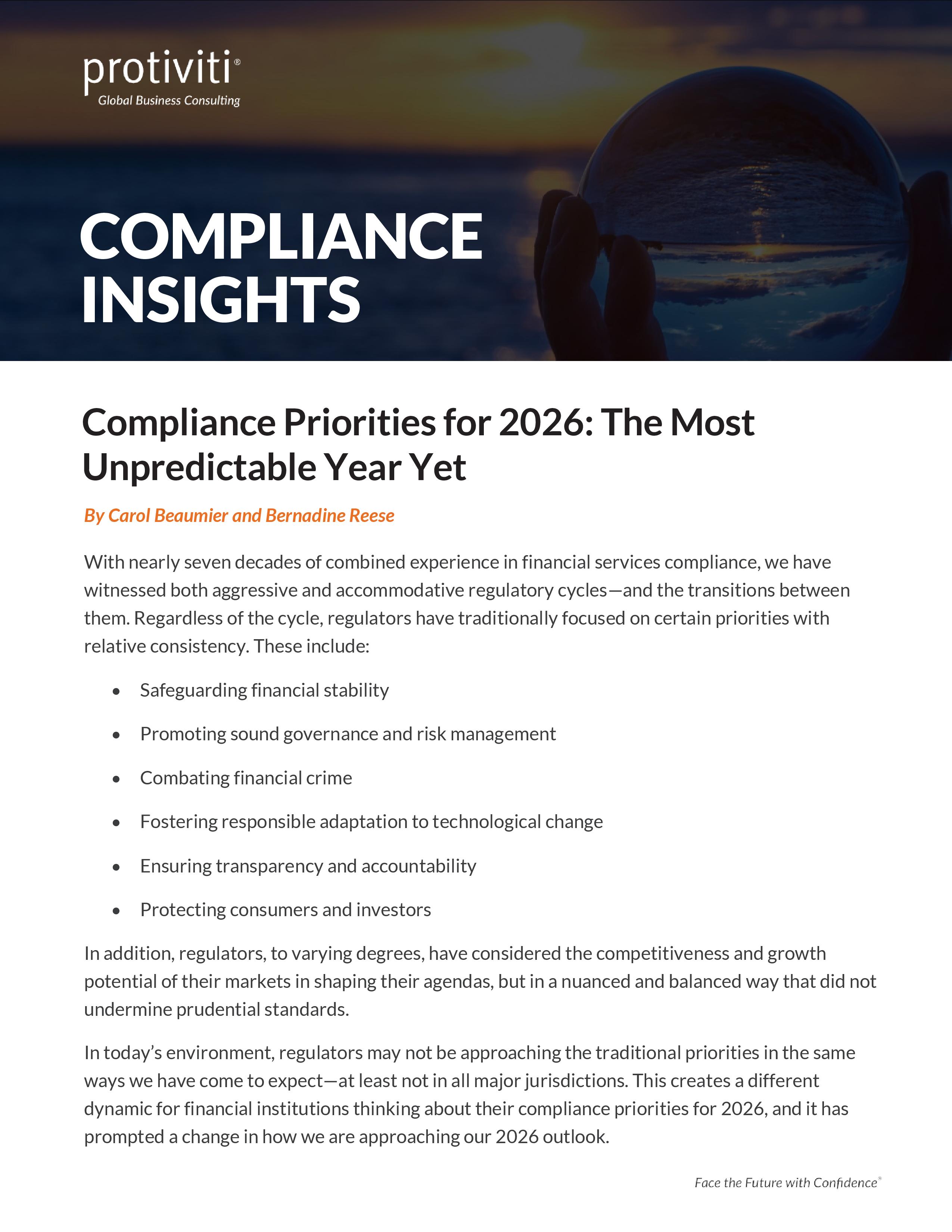 screenshot of the first page of Compliance Priorities for 2026: The Most Unpredictable Year Yet