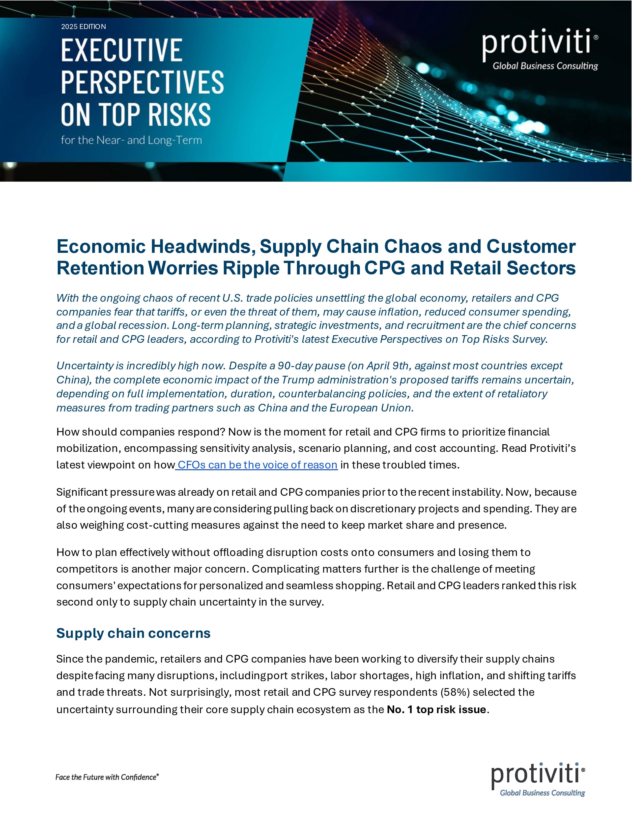 screenshot of the first page of Executive Perspectives on Top Risks for the Near- and Long-Term CPG and Retail Industry Group Results