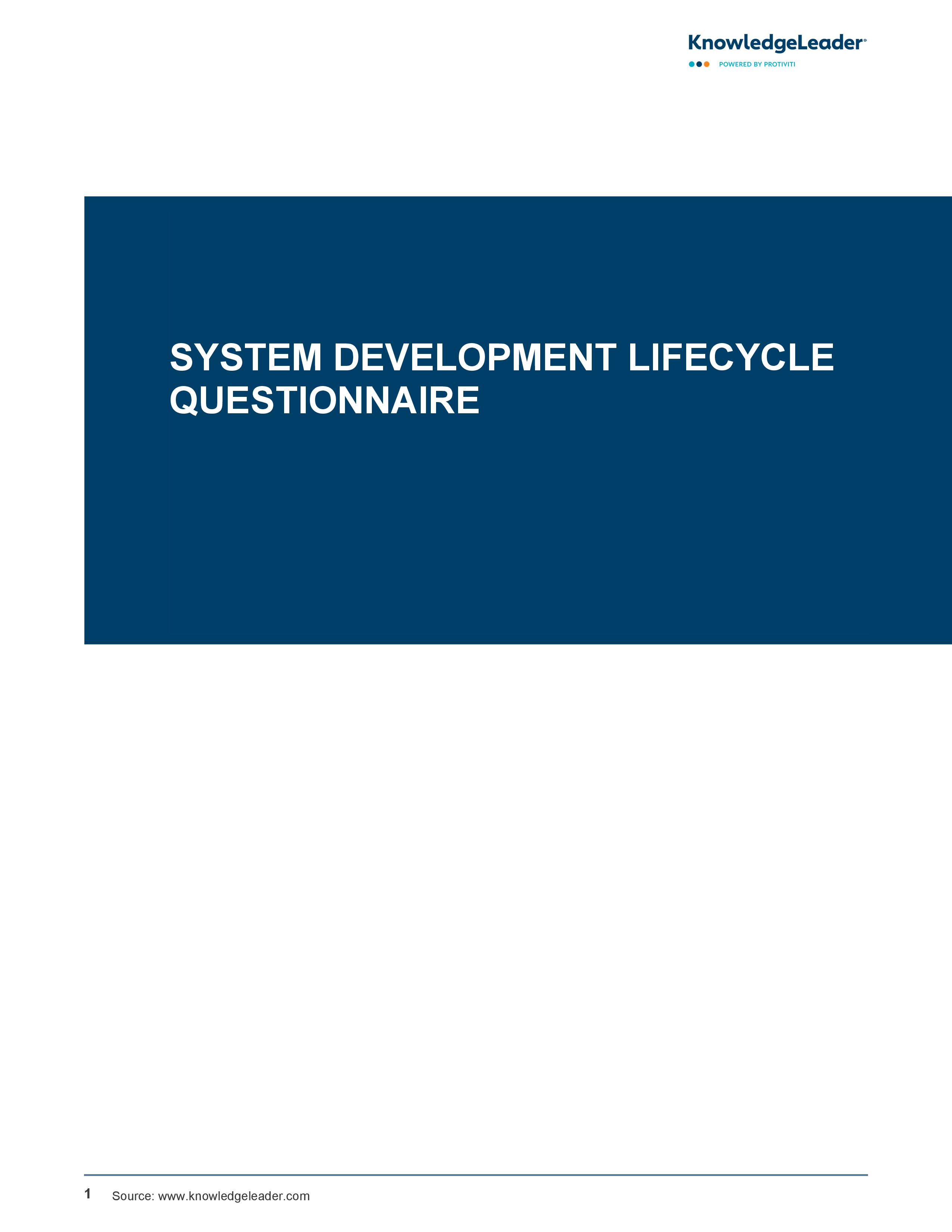 screenshot of the first page of System Development Lifecycle Questionnaire