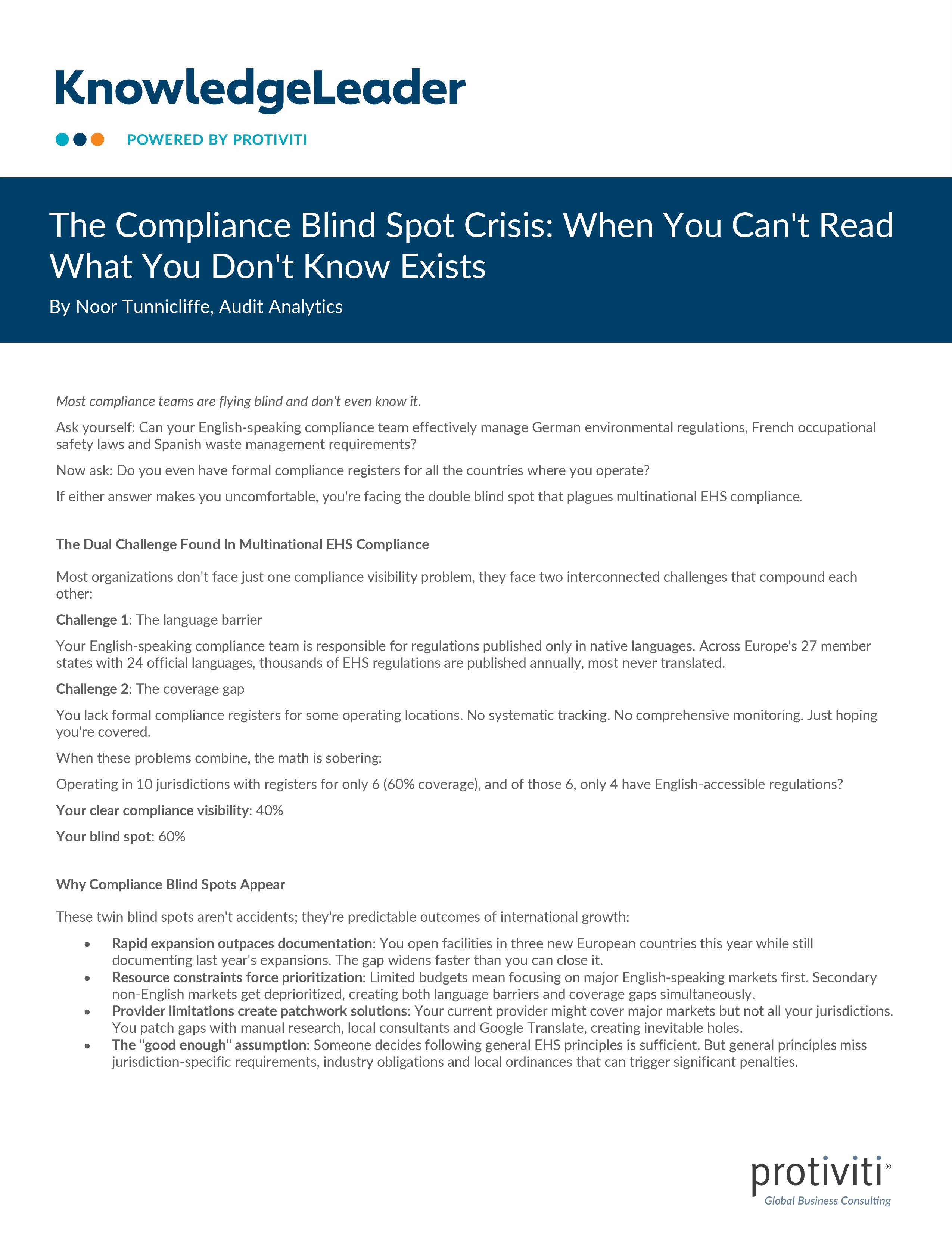 screenshot of the first page of The Compliance Blind Spot Crisis When You Can t Read What You Don t Know Exists
