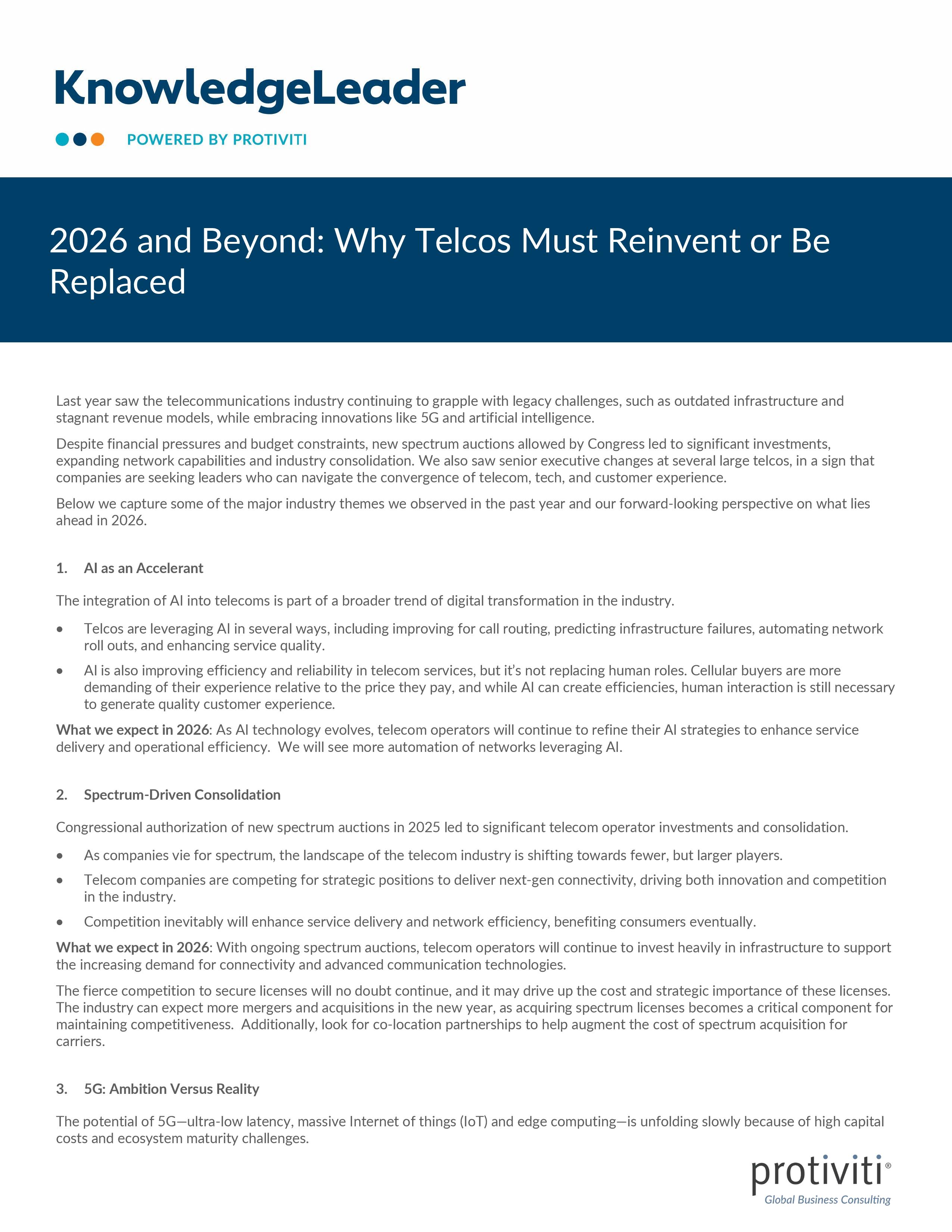 screenshot of the first page of 2026 and Beyond Why Telcos Must Reinvent or Be Replaced