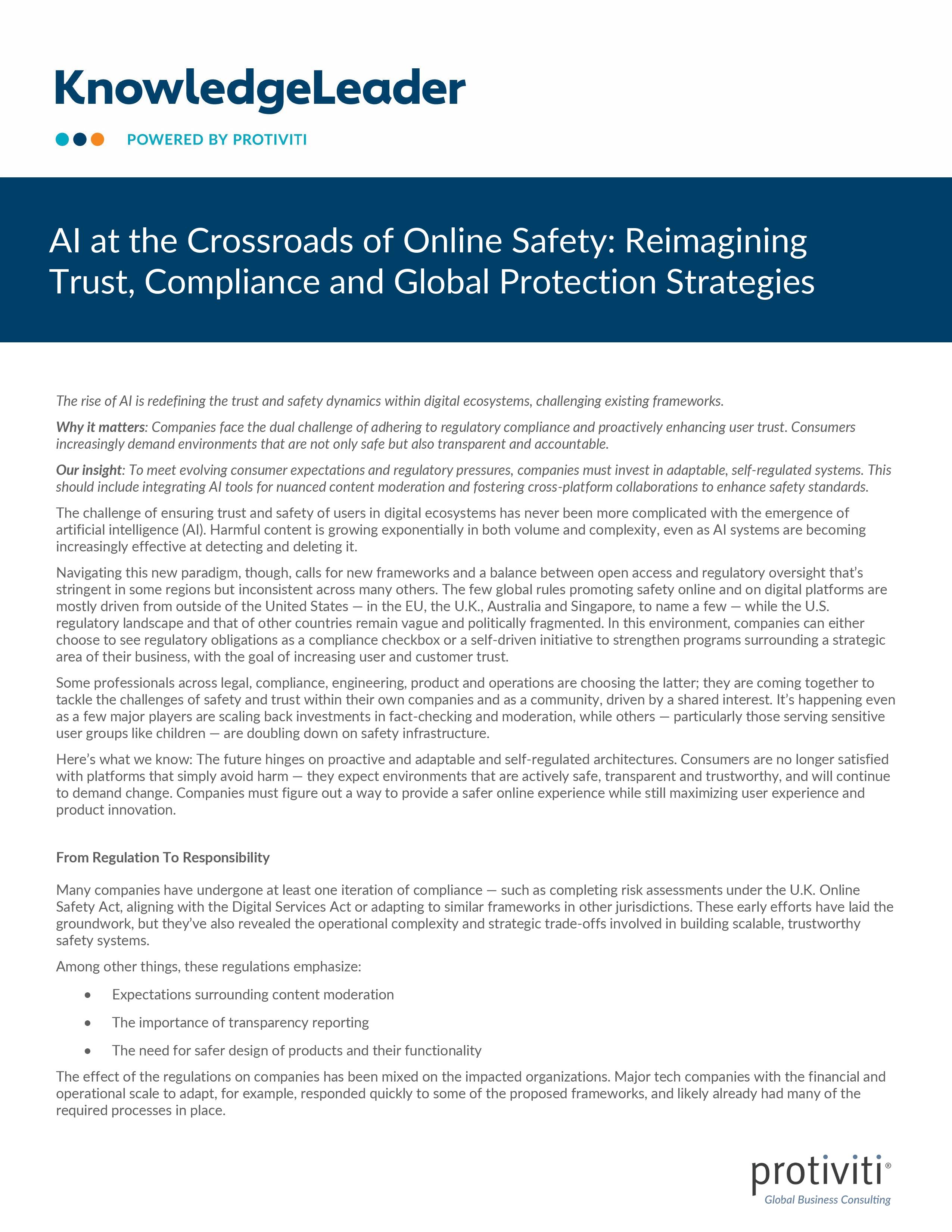 screenshot of the first page of AI at the Crossroads of Online Safety Reimagining Trust, Compliance and Global Protection Strategies