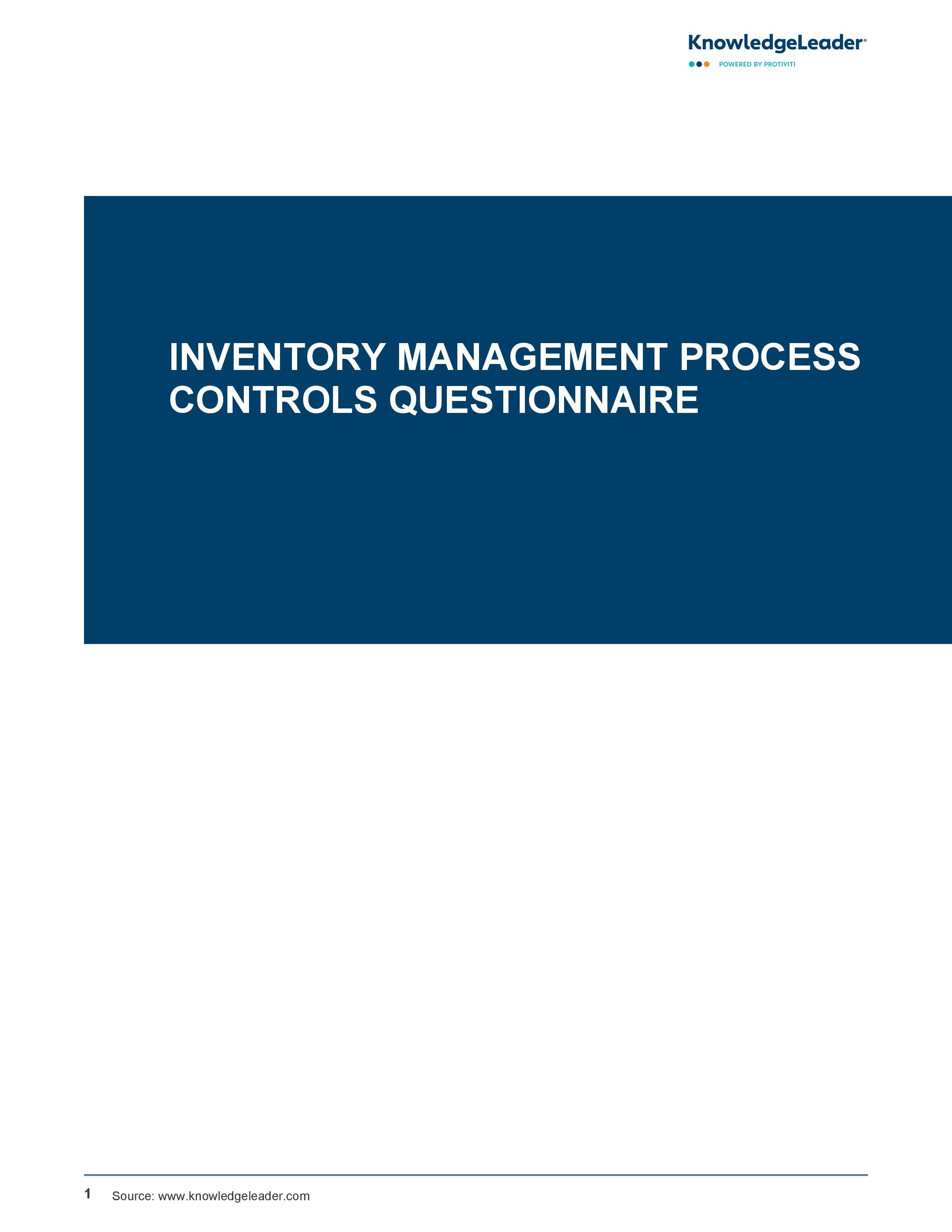 screenshot of the first page of Inventory Management Process Controls Questionnaire