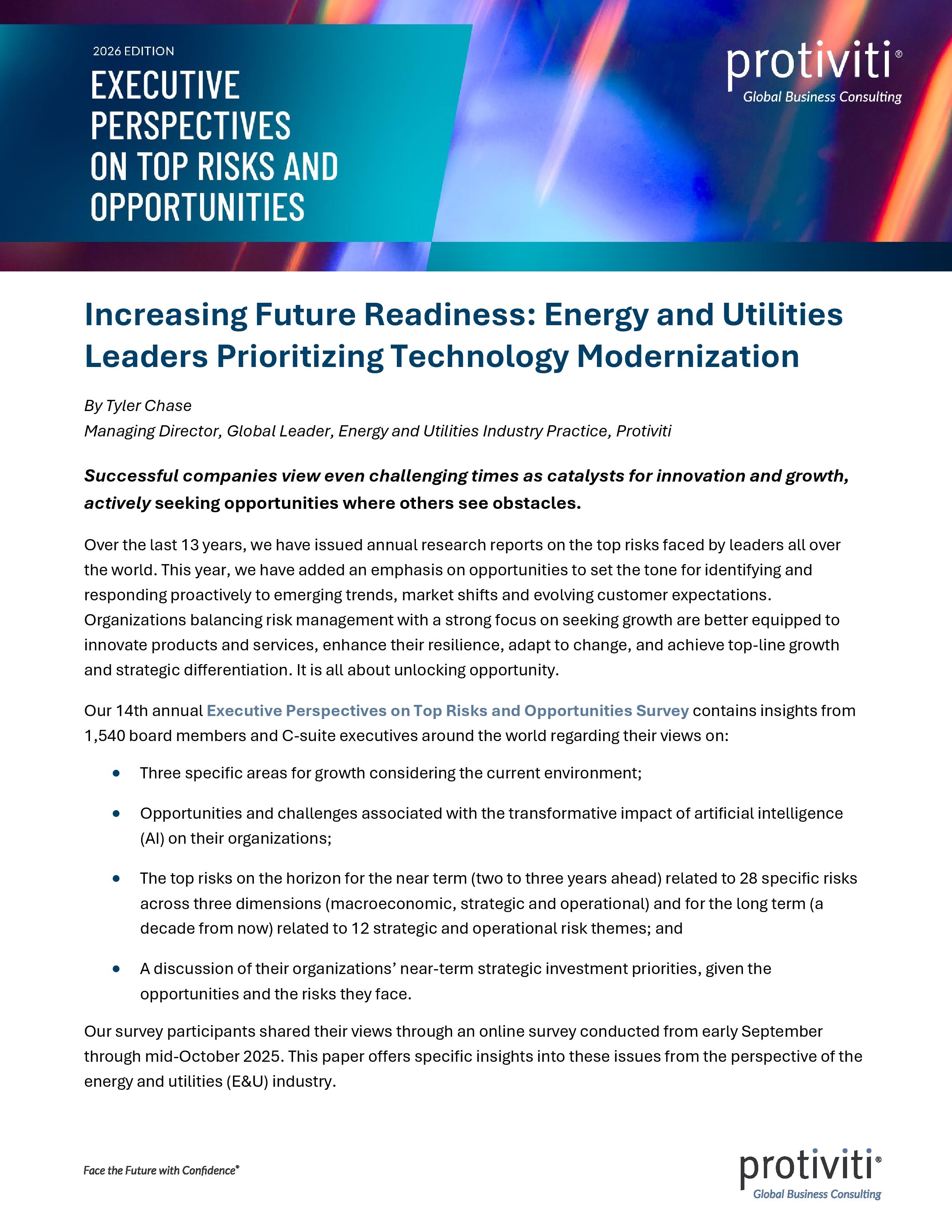 screenshot of the first page of Increasing Future Readiness Energy and Utilities Leaders Prioritizing Technology Modernization