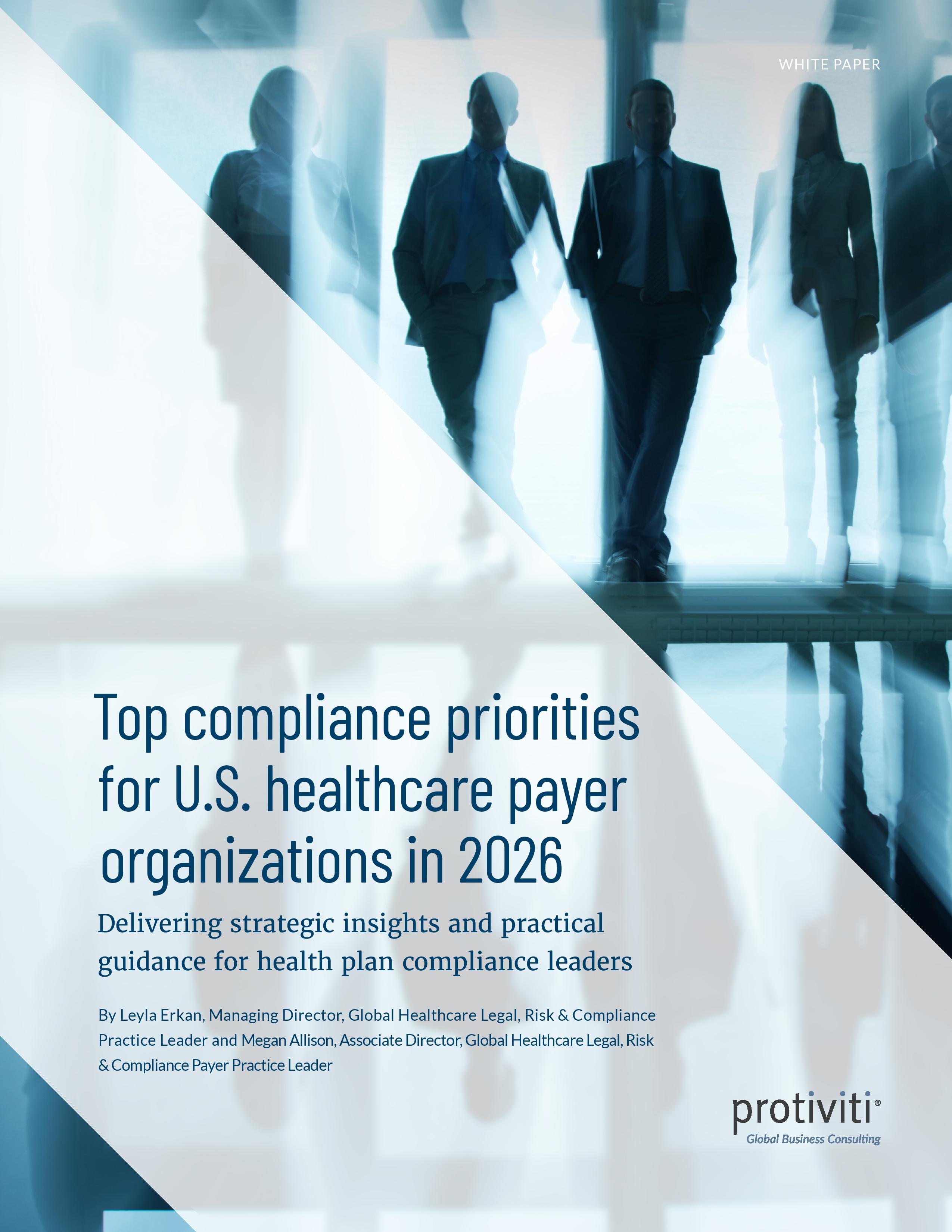 screenshot of the first page of Top Compliance Priorities for U.S. Healthcare Payer Organizations in 2026
