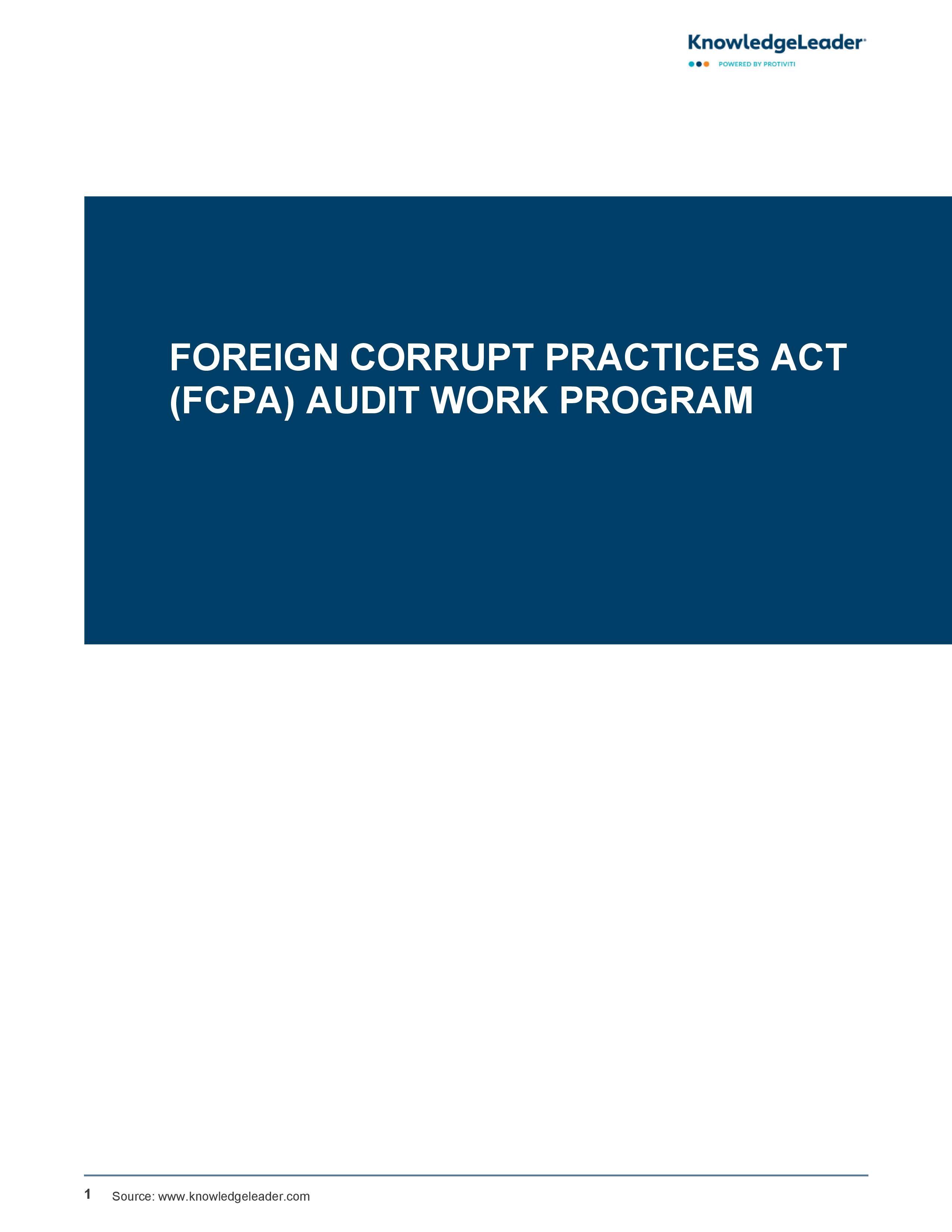 Foreign Corrupt Practices Act (FCPA) Audit Work Program