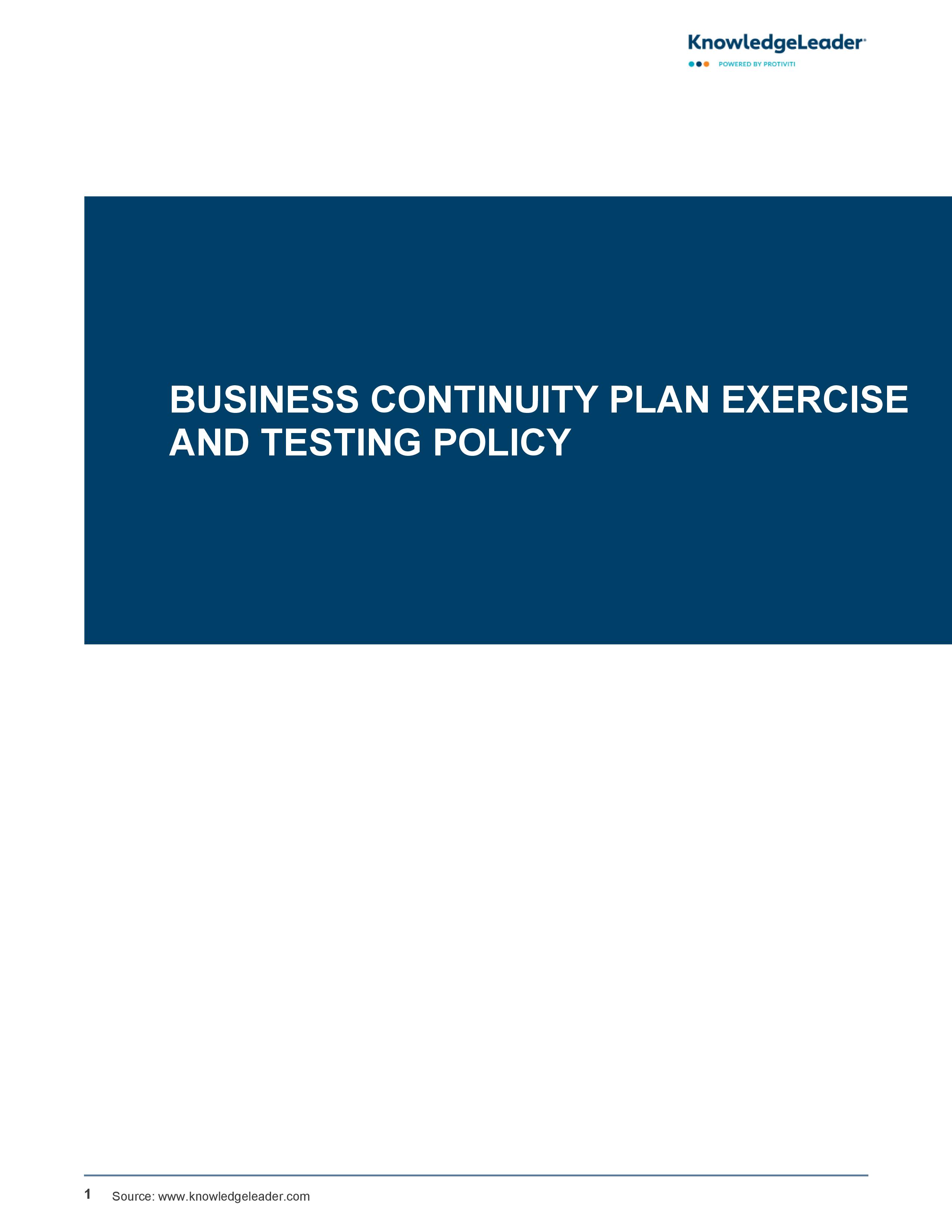 Business Continuity Plan Exercise and Testing Policy