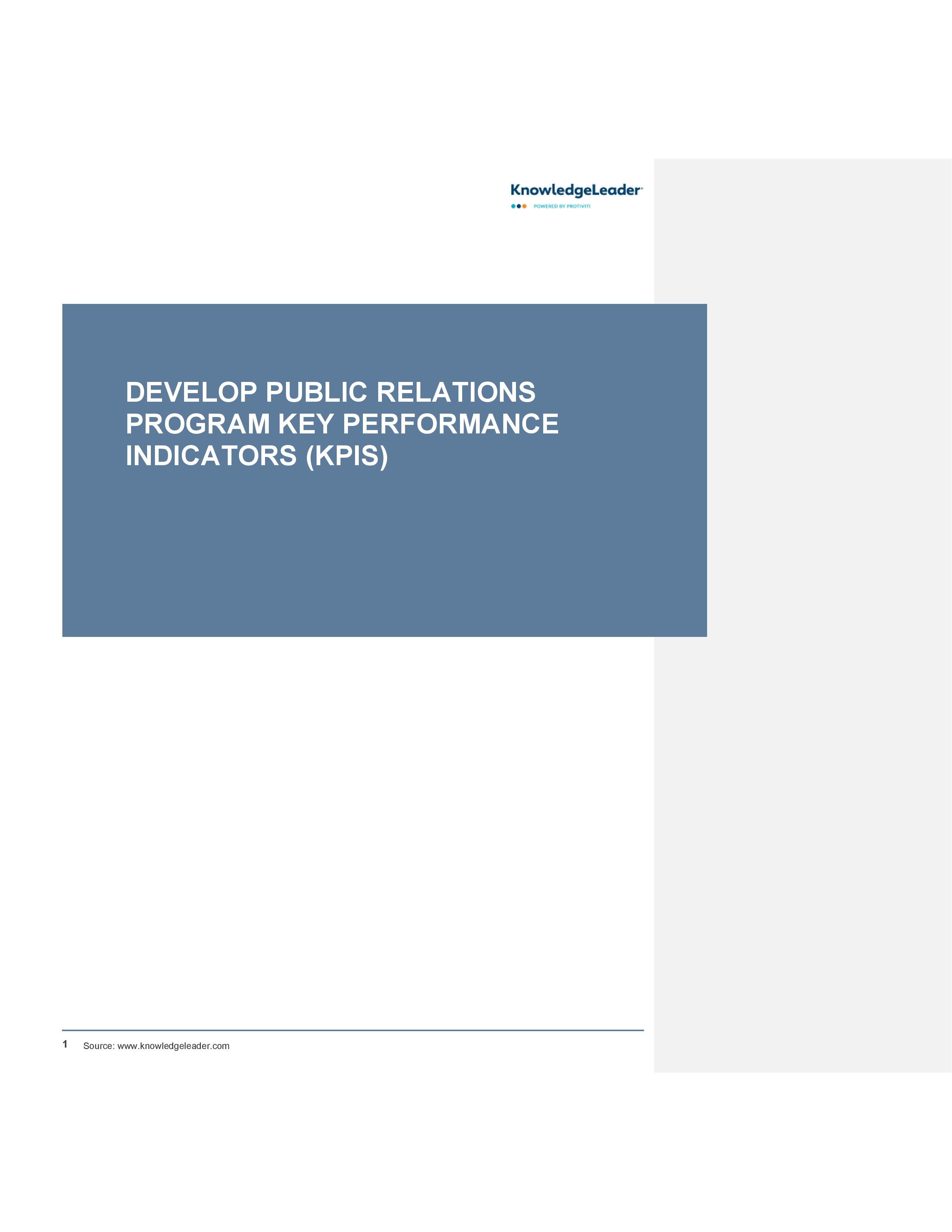 screenshot of the first page of Develop Public Relations Program Key Performance Indicators