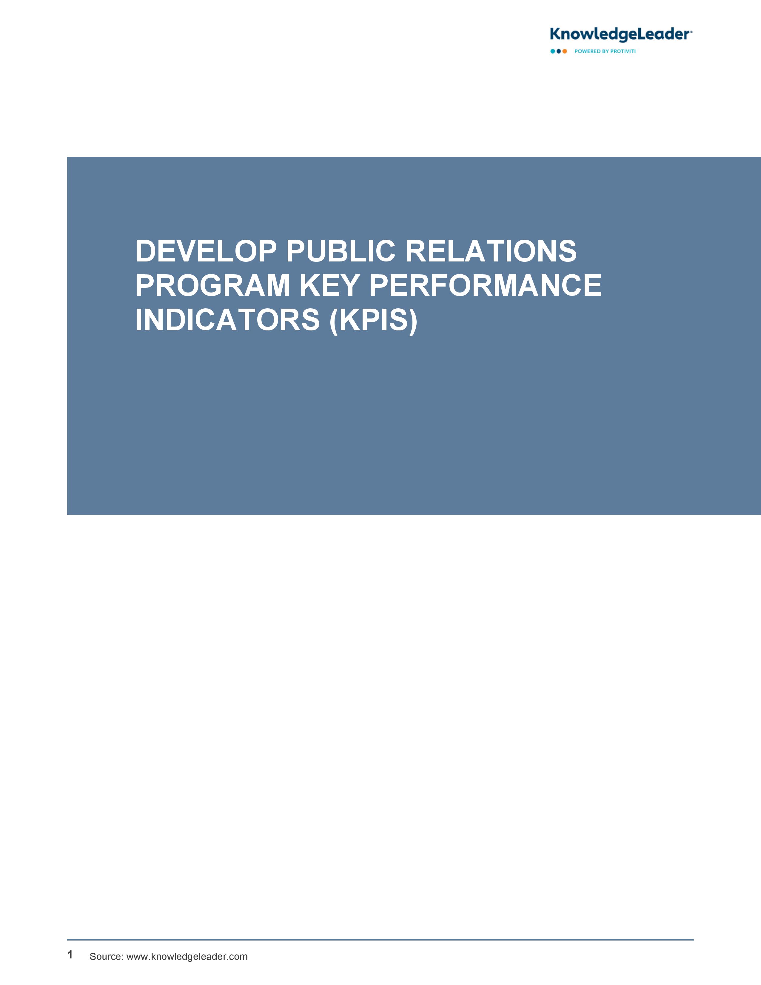 screenshot of the first page of Develop Public Relations Program Key Performance Indicators (KPIs)