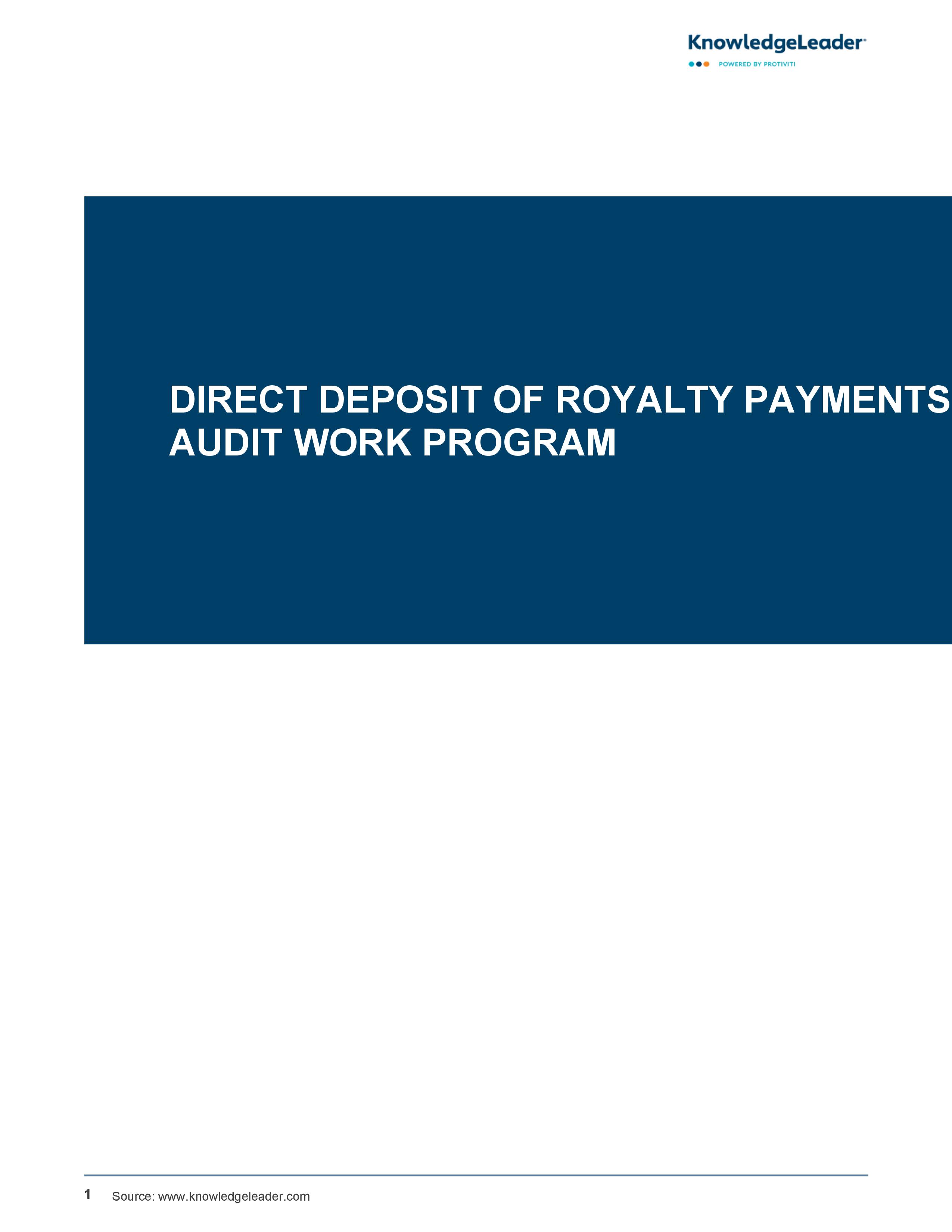 Direct Deposit of Royalty Payments Audit Work Program