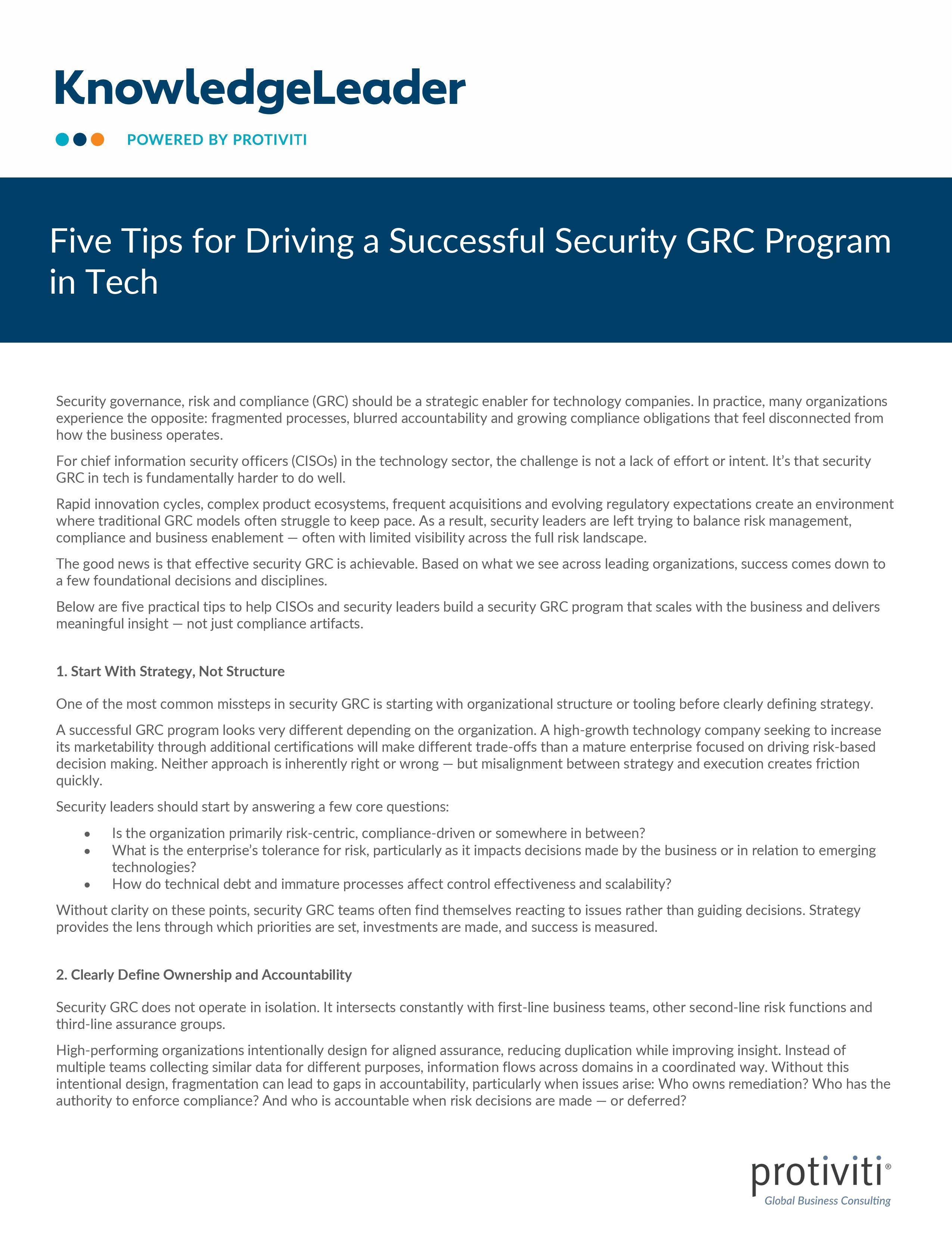 Five Tips for Driving a Successful Security GRC Program in Tech