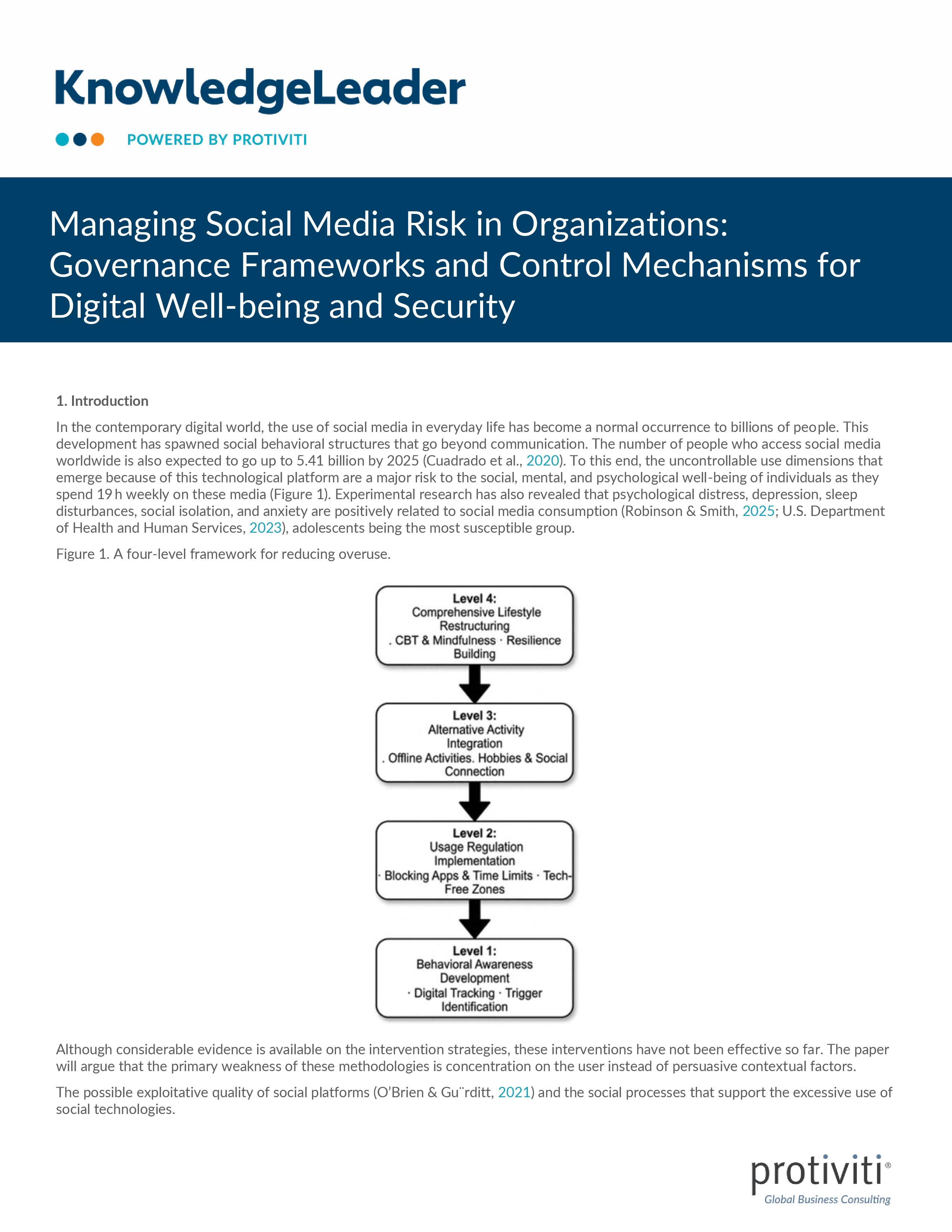 screenshot of the first page of Managing Social Media Risk in Organizations: Governance Frameworks and Control Mechanisms for Digital Well-Being and Security