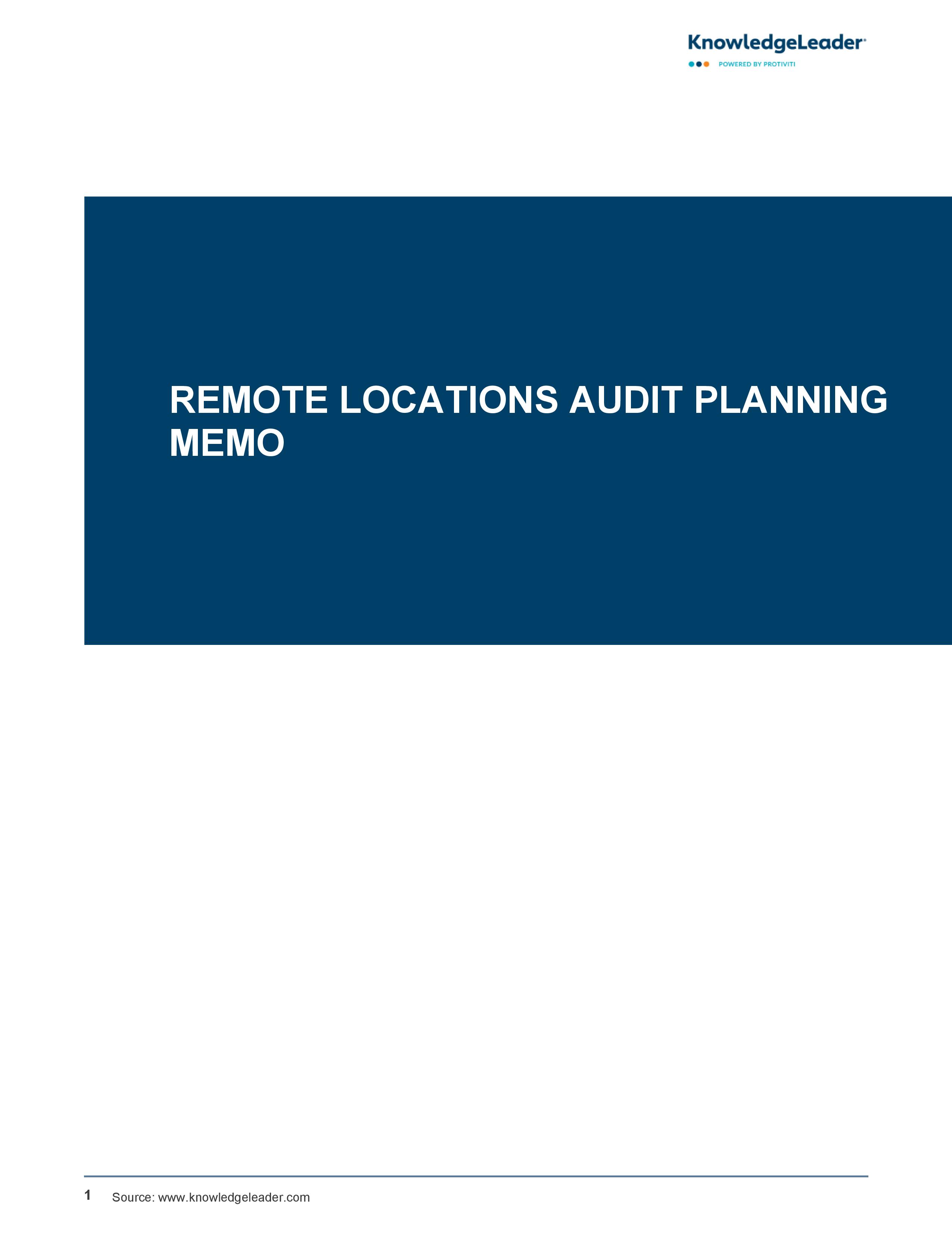 Remote Locations Audit Planning Memo