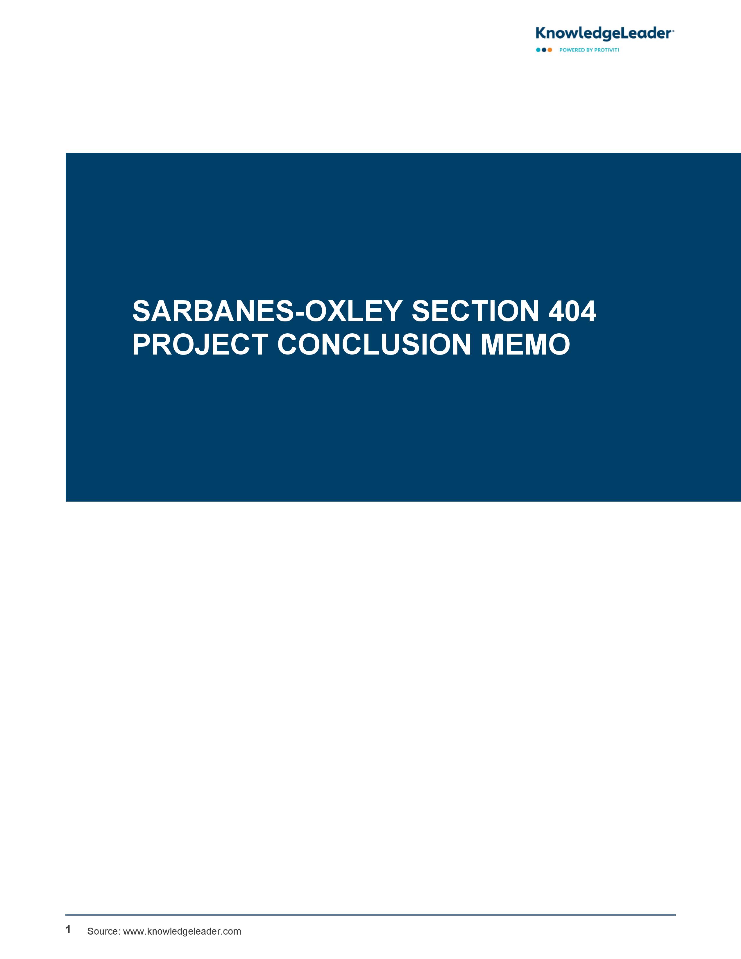 Sarbanes-Oxley Section 404 Project Conclusion Memo