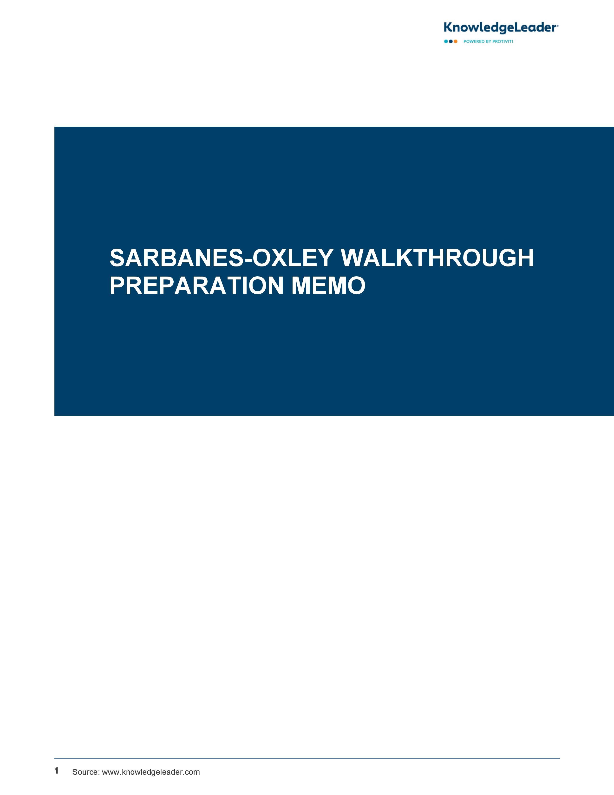 Sarbanes-Oxley Walkthrough Preparation Memo