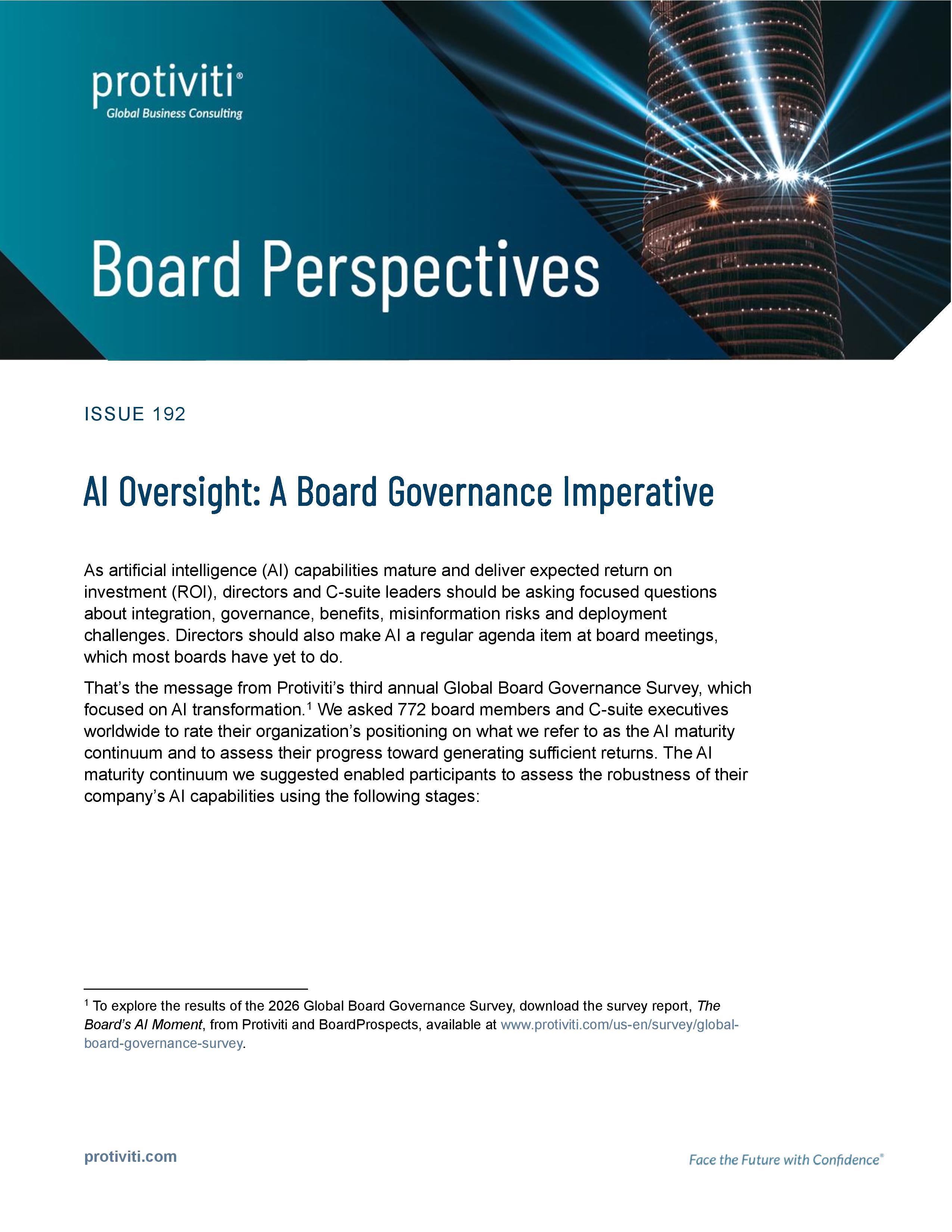 screenshot of the first page of AI Oversight A Board Governance Imperative