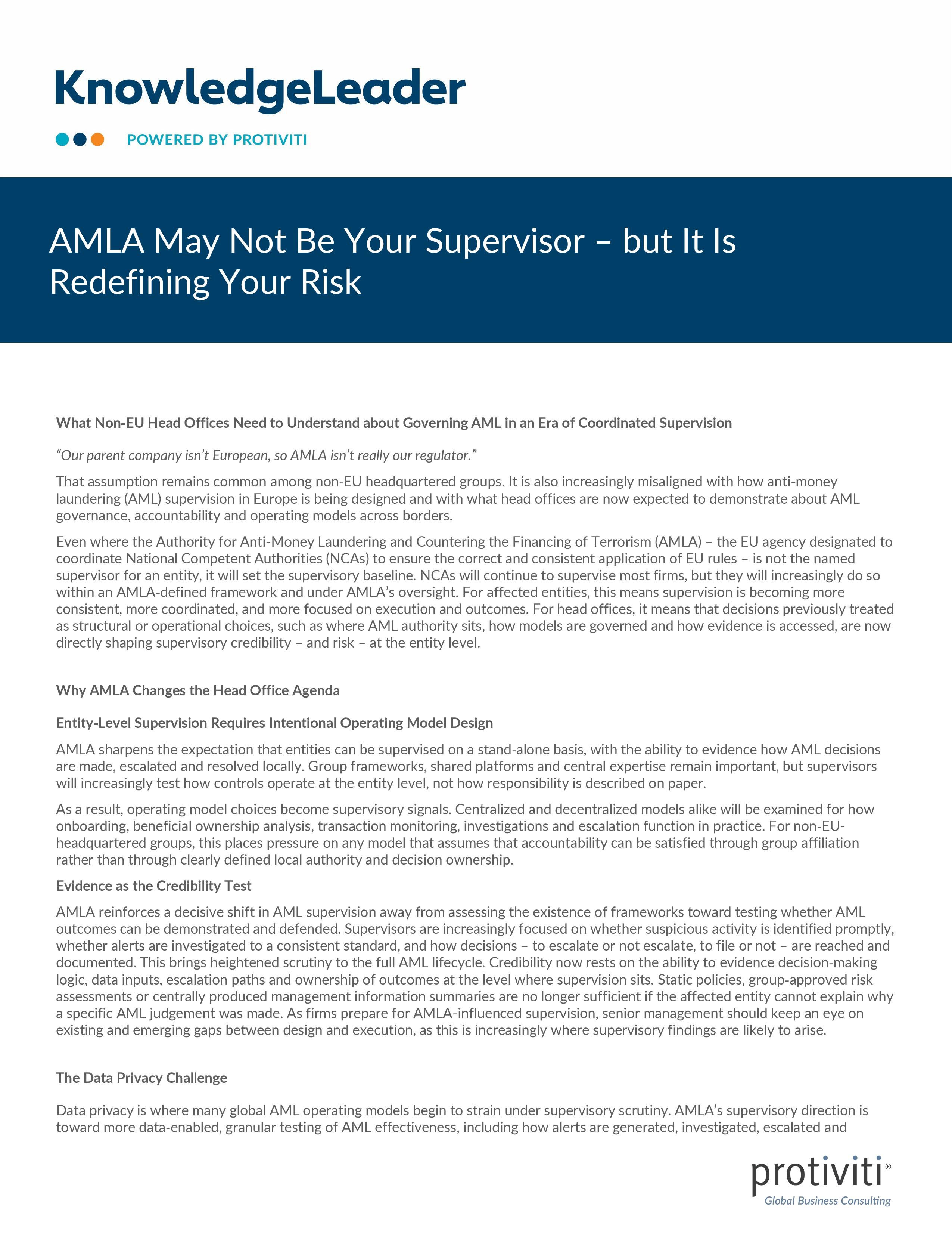 AMLA May Not Be Your Supervisor – but It Is Redefining Your Risk
