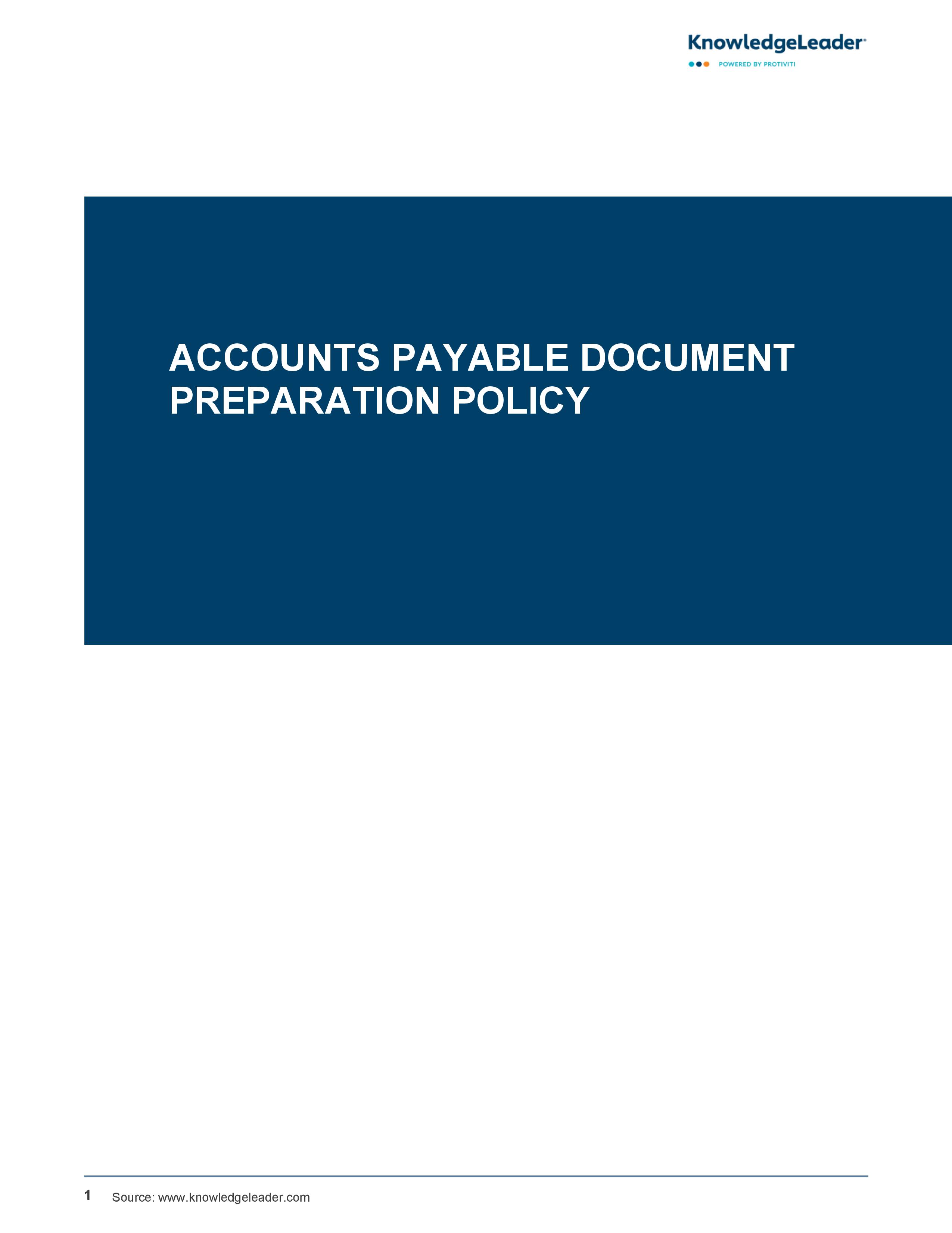 screenshot of the first page of Accounts Payable Document Preparation Policy