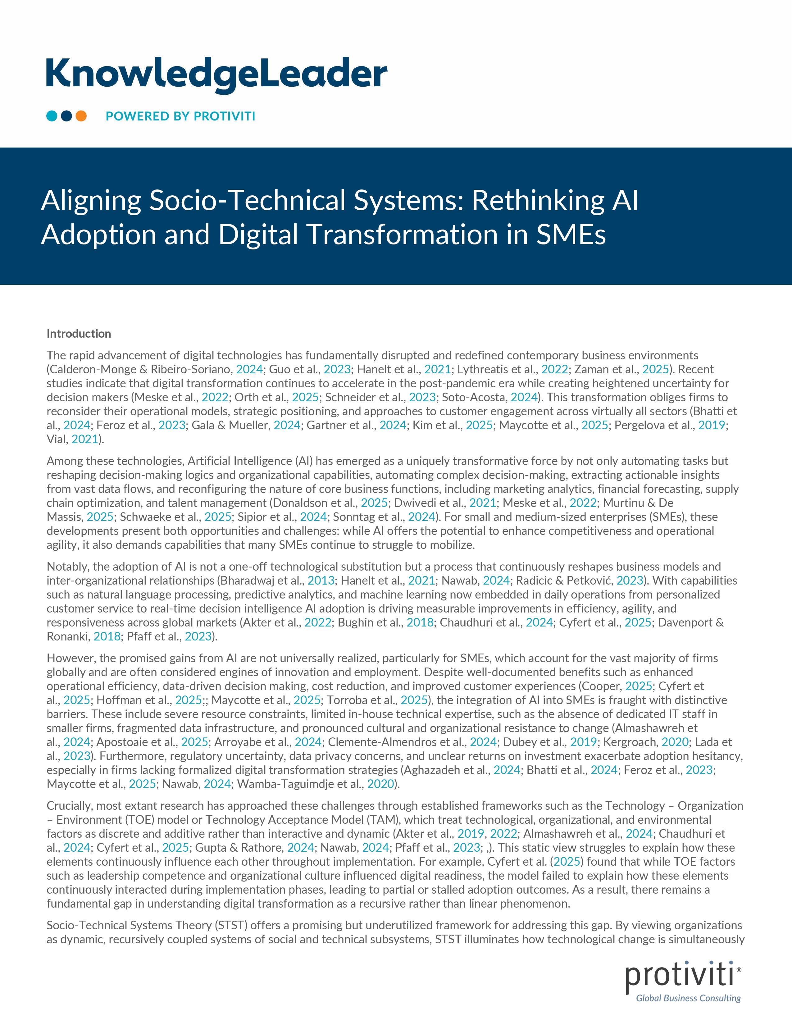 Aligning Socio-Technical Systems Rethinking AI Adoption and Digital Transformation in SMEs