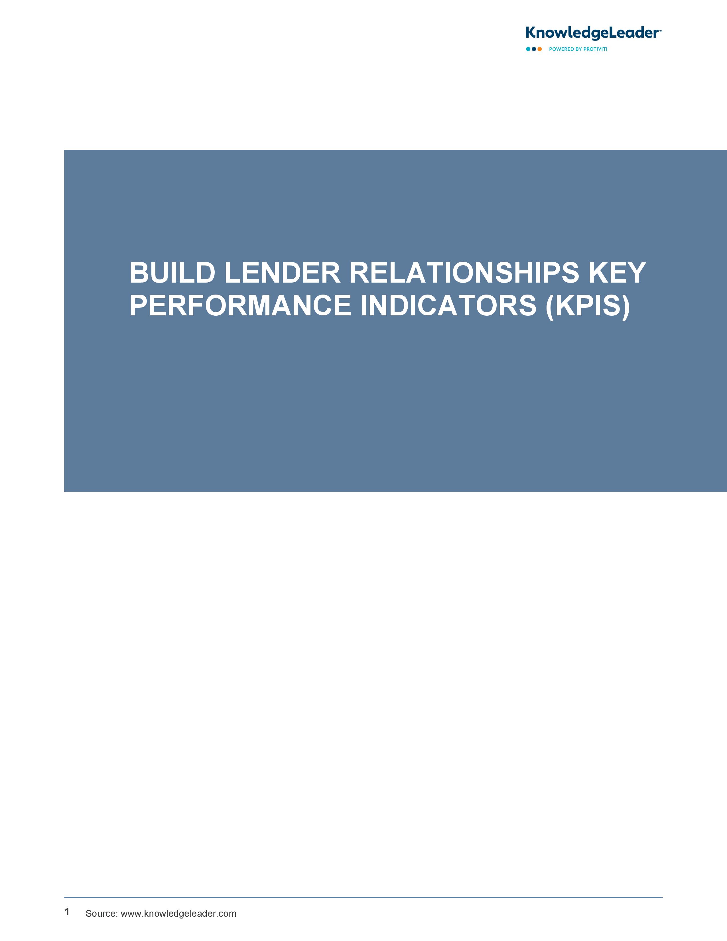 Build Lender Relationships Key Performance Indicators (KPIs)