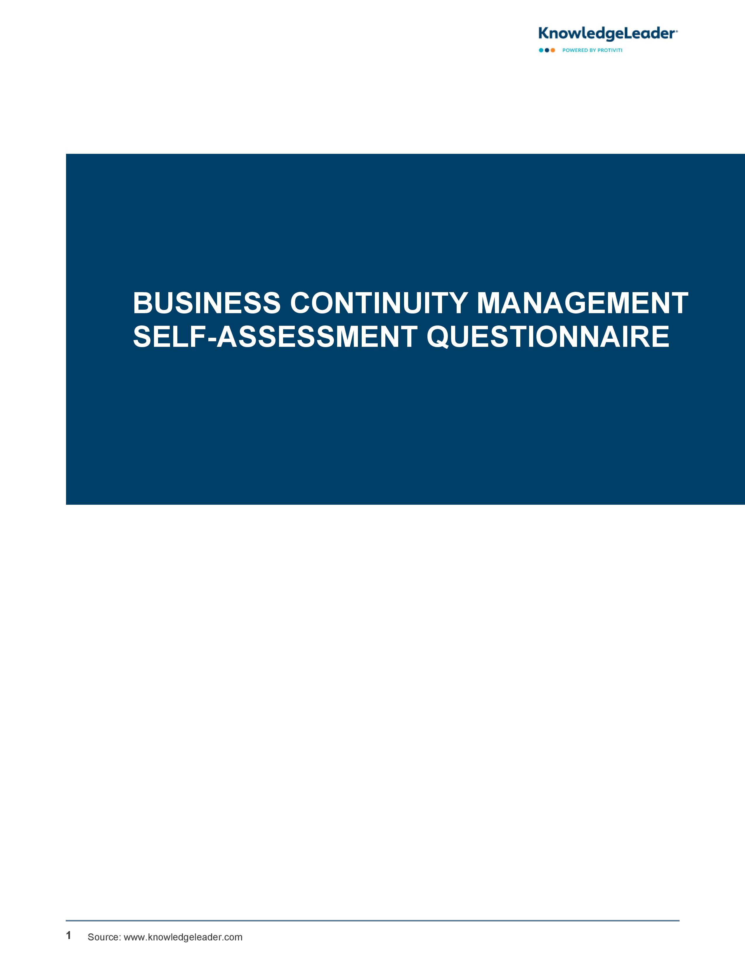 Business Continuity Management Self-Assessment Questionnaire