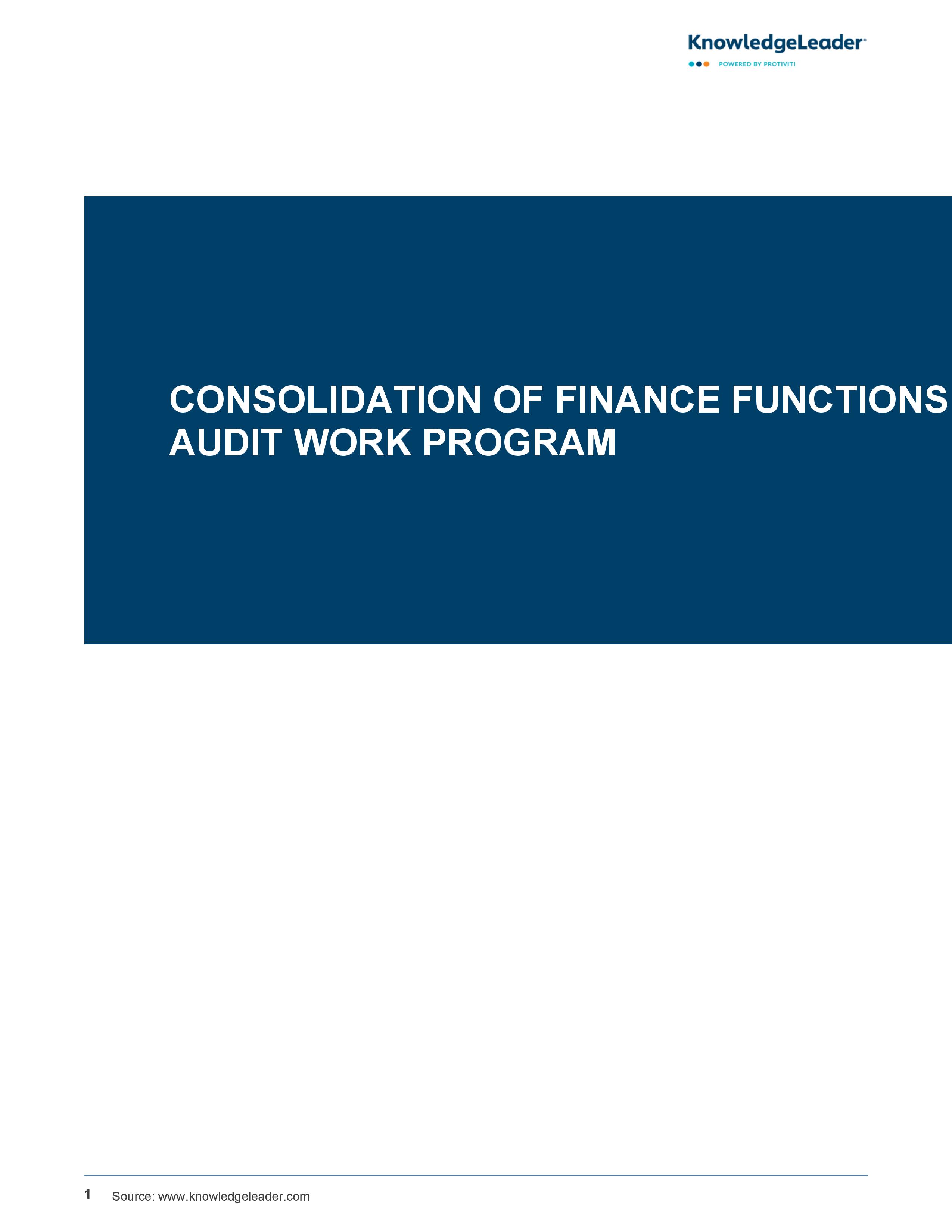 screenshot of the first page of Consolidation of Finance Functions Audit Work Program