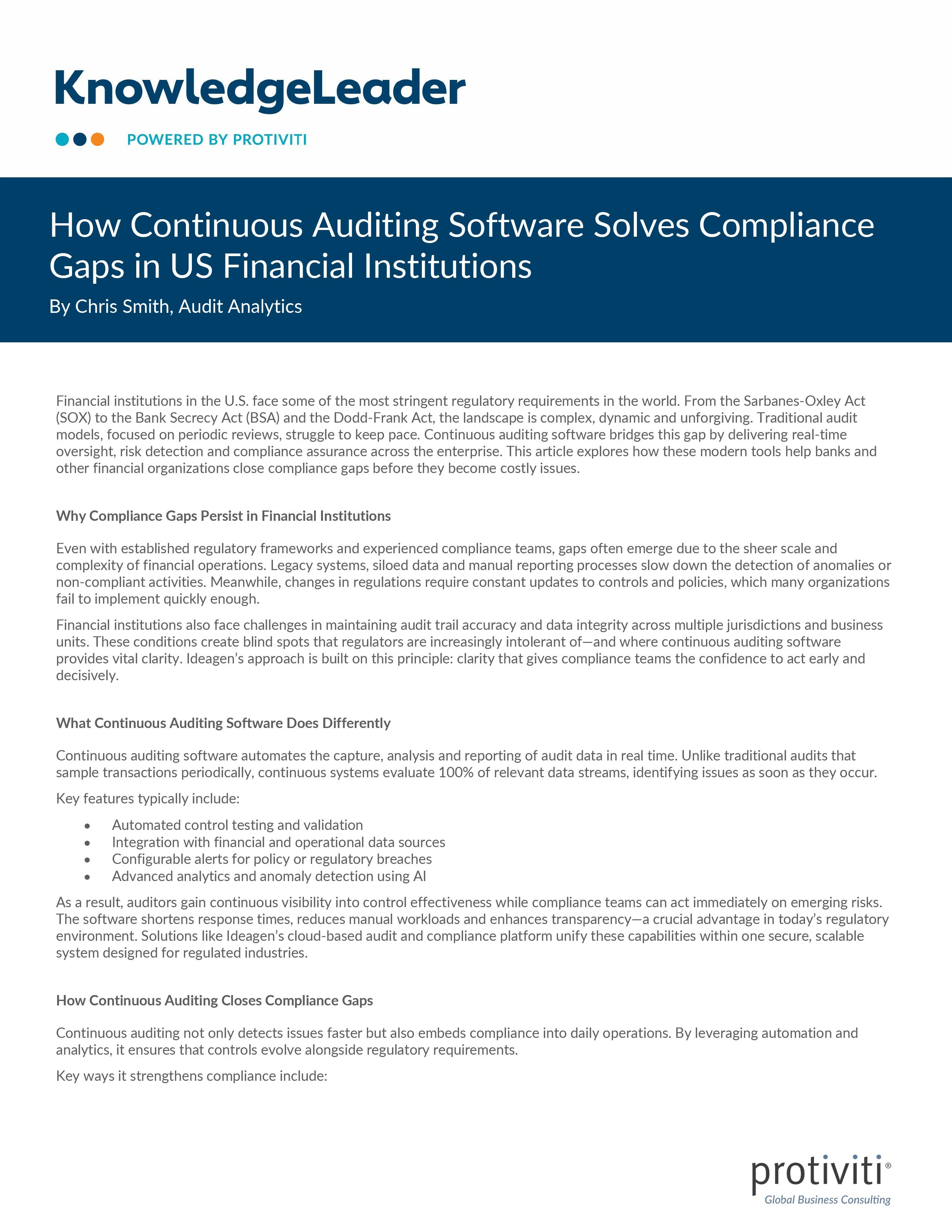 How Continuous Auditing Software Solves Compliance Gaps in US Financial Institutions