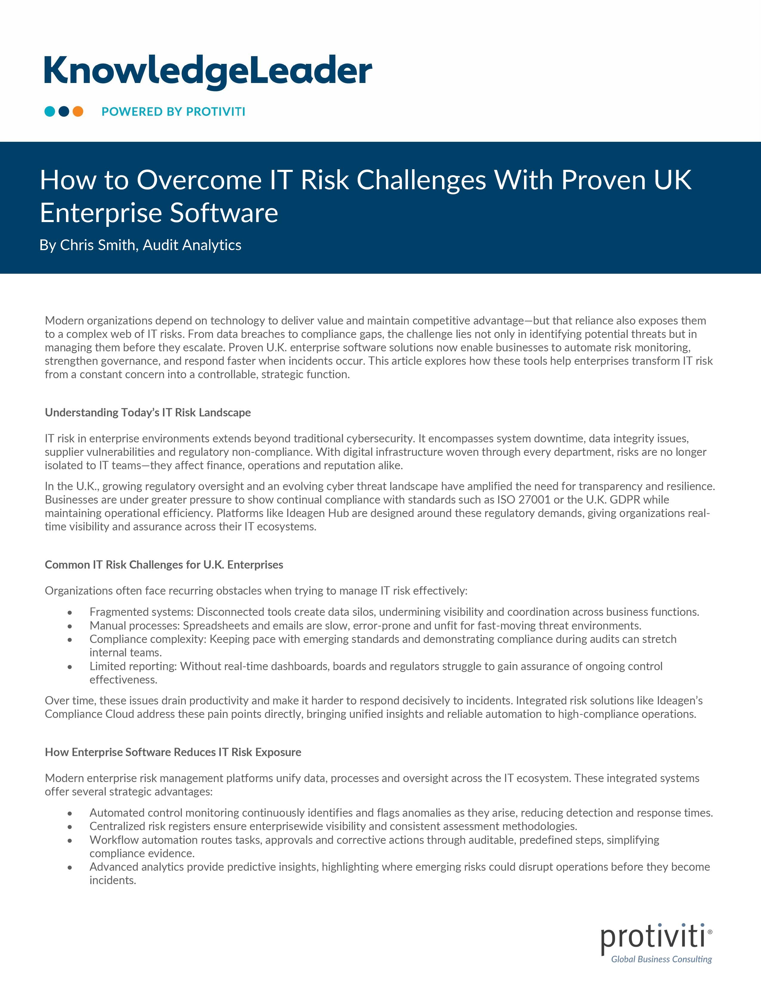 How to Overcome IT Risk Challenges With Proven UK Enterprise Software