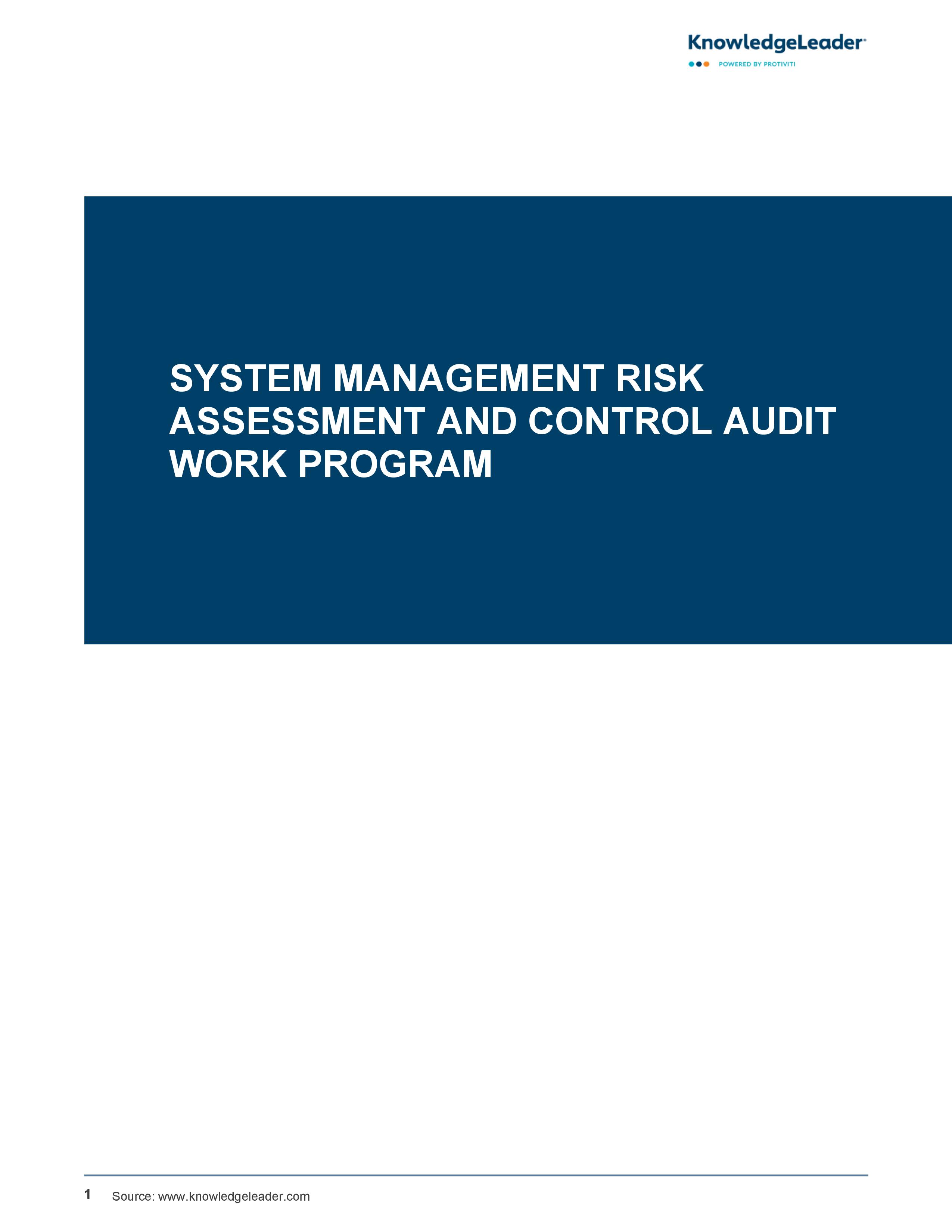 System Management Risk Assessment and Control Audit Work Program
