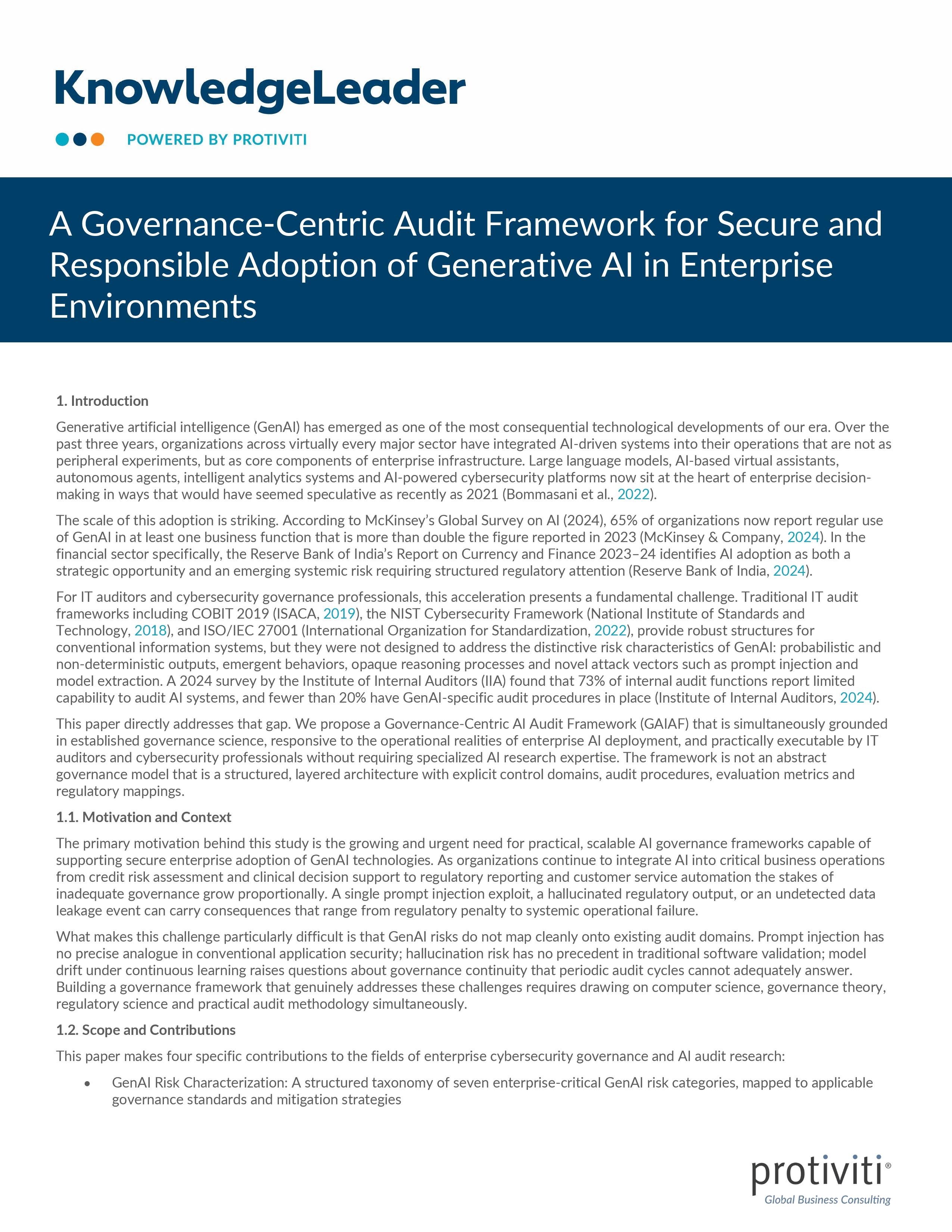 A Governance-Centric Audit Framework for Secure and Responsible Adoption of Generative AI in Enterprise Environments