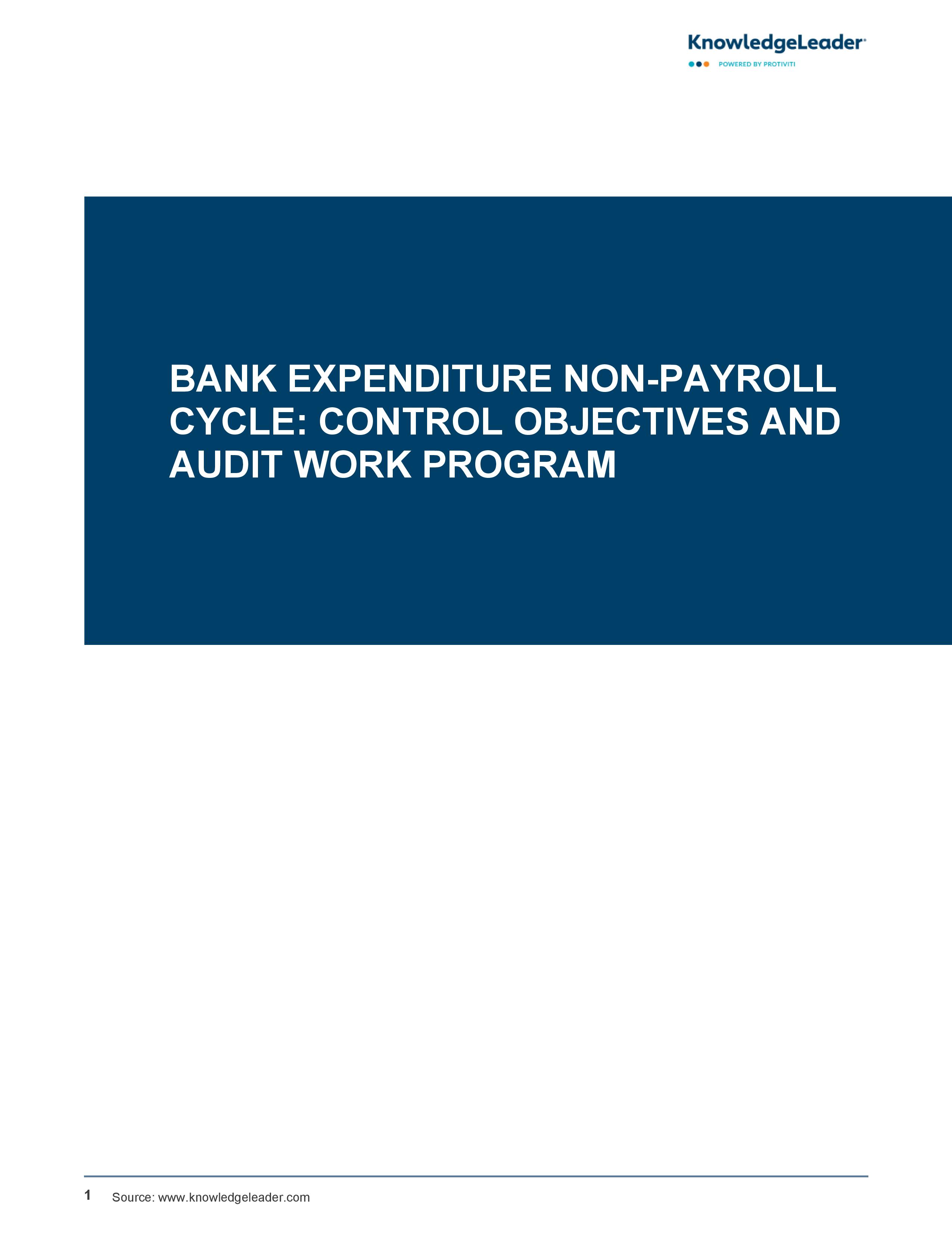  Bank Expenditure Non-Payroll Cycle: Control Objectives and Audit Work Program