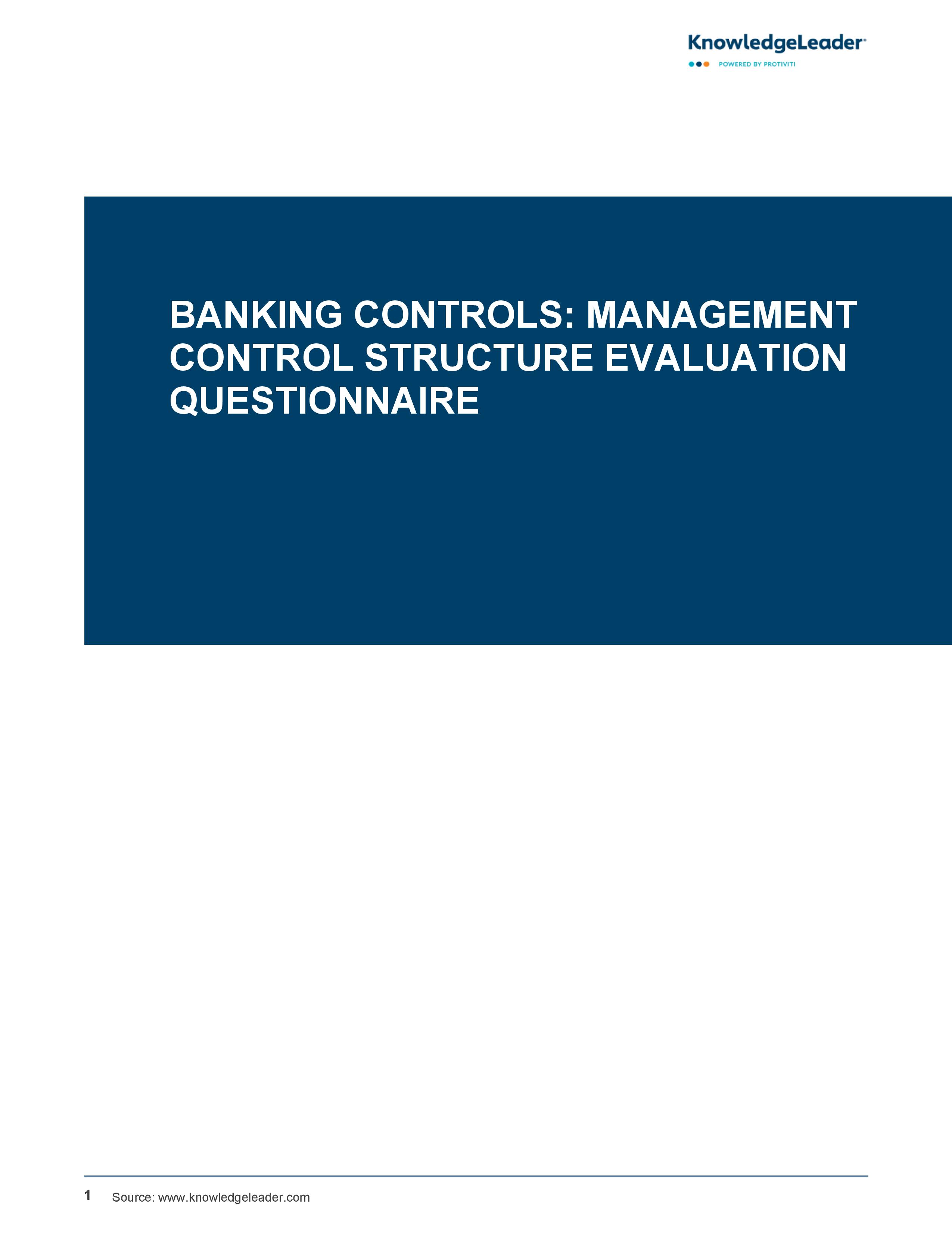 Banking Controls: Management Control Structure Evaluation Questionnaire