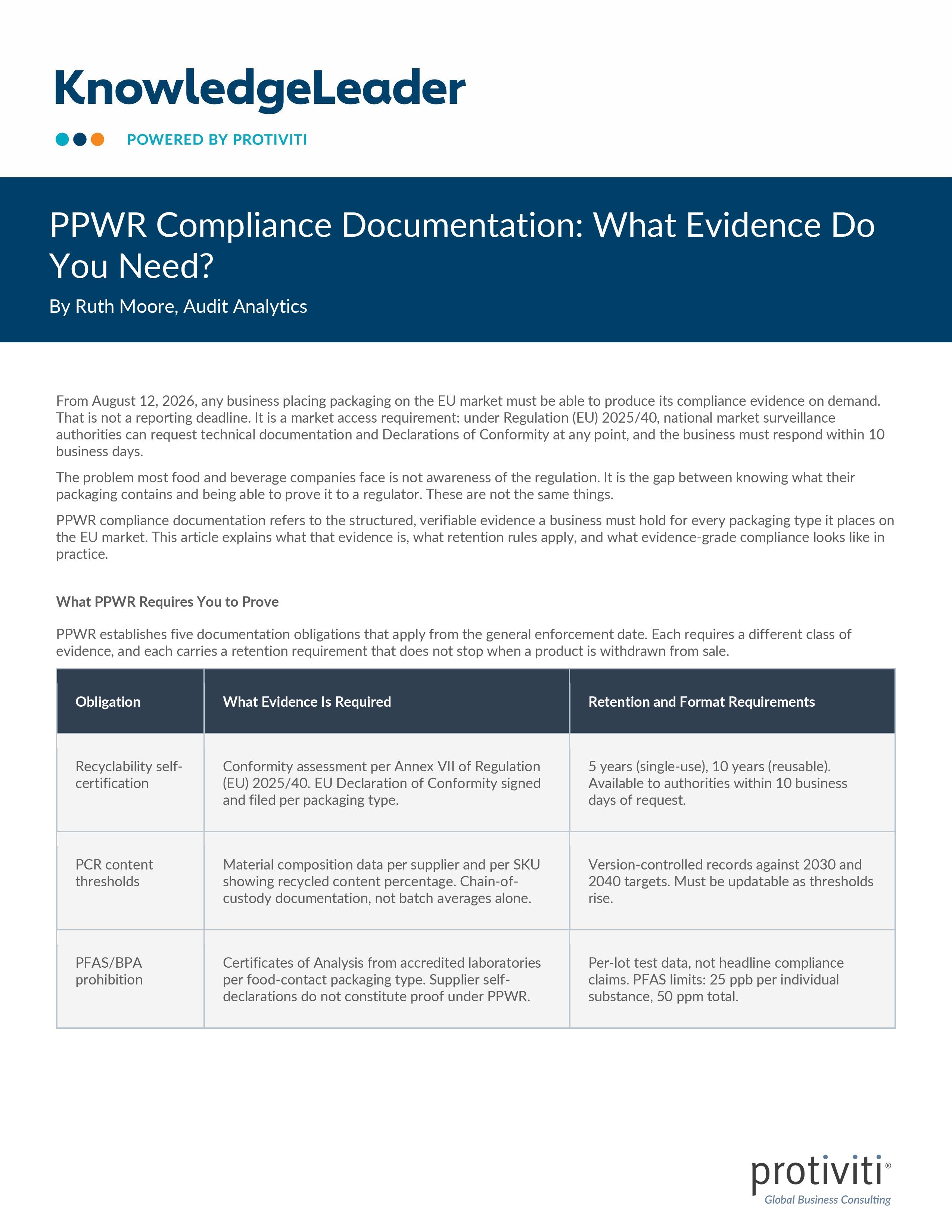 PPWR Compliance Documentation What Evidence Do You Need