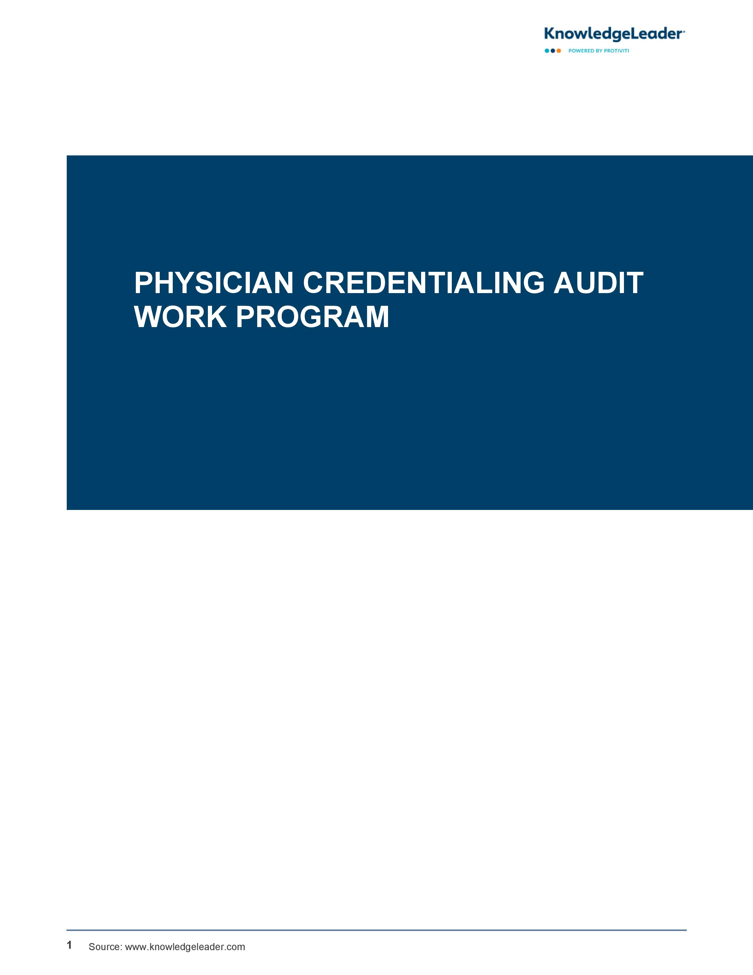 Physician Credentialing Audit Work Program