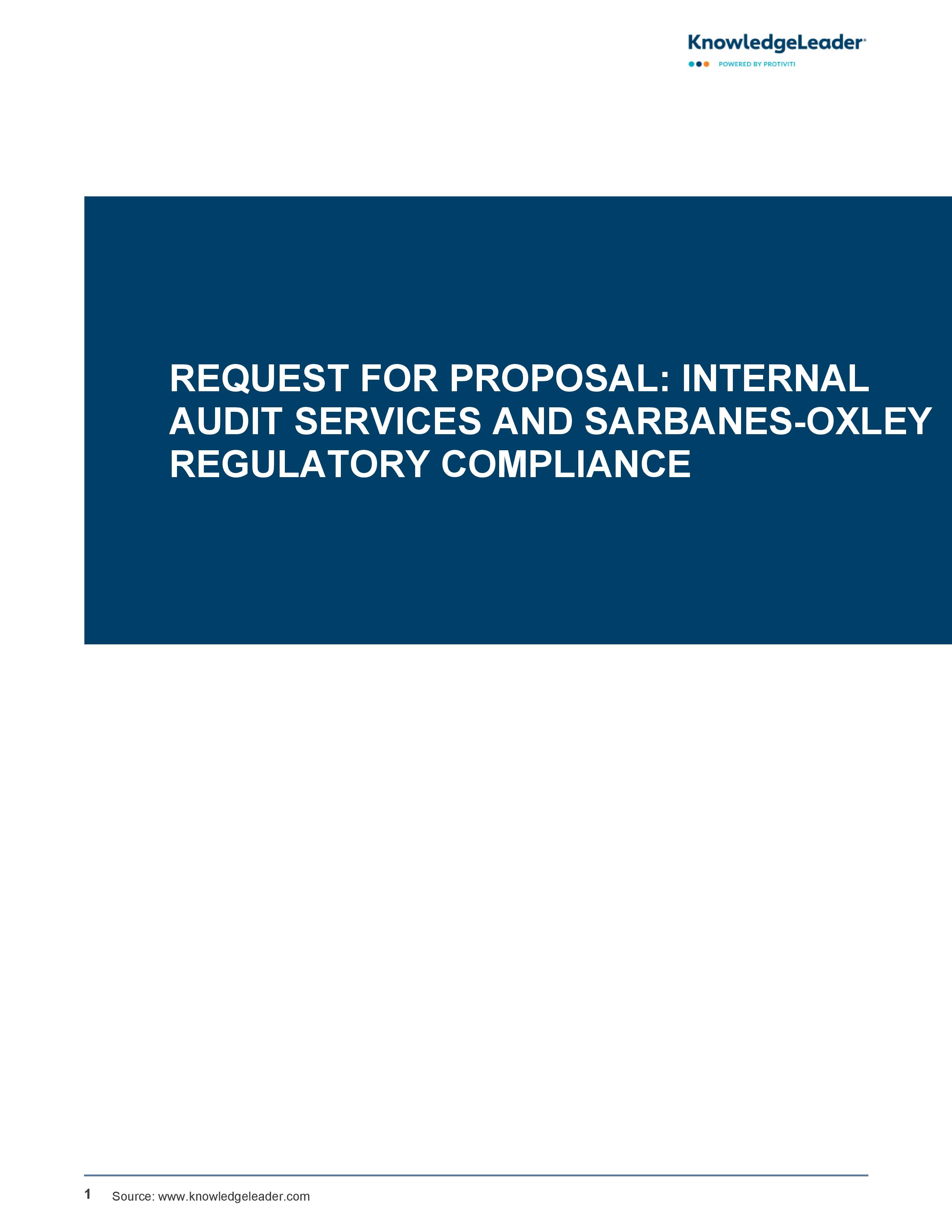 Request for Proposal: Internal Audit Services and Sarbanes-Oxley Regulatory Compliance
